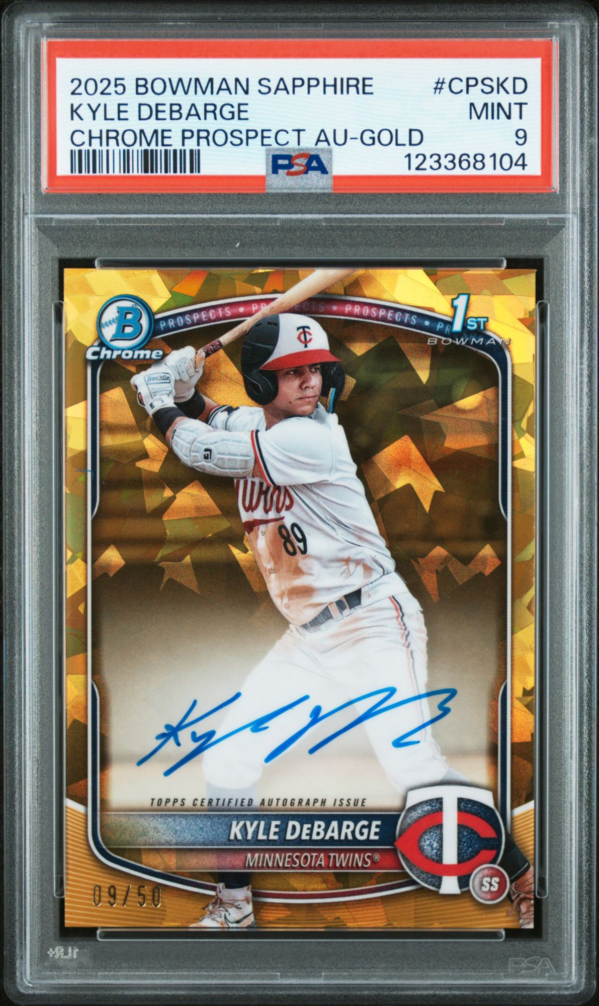 2025 Bowman Sapphire Edition Chrome Prospects Sapphire Autographs CPSKD Kyle Debarge Gold PSA 9