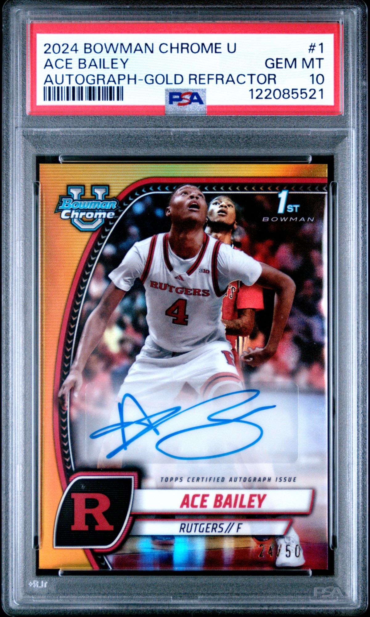 2024 Bowman Chrome University 1 Ace Bailey Autograph-Gold Refractor PSA 10