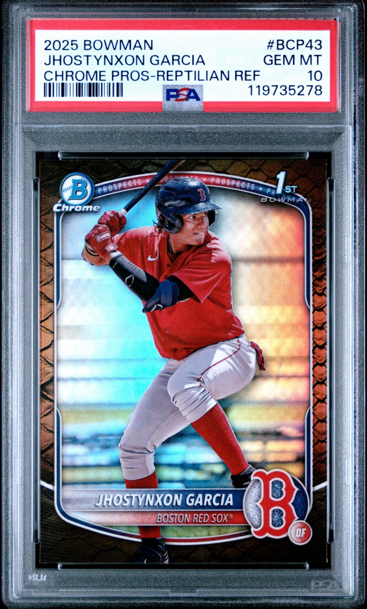 2025 Bowman Chrome Prospects BCP43 Jhostynxon Garcia Reptilian Refractor PSA 10