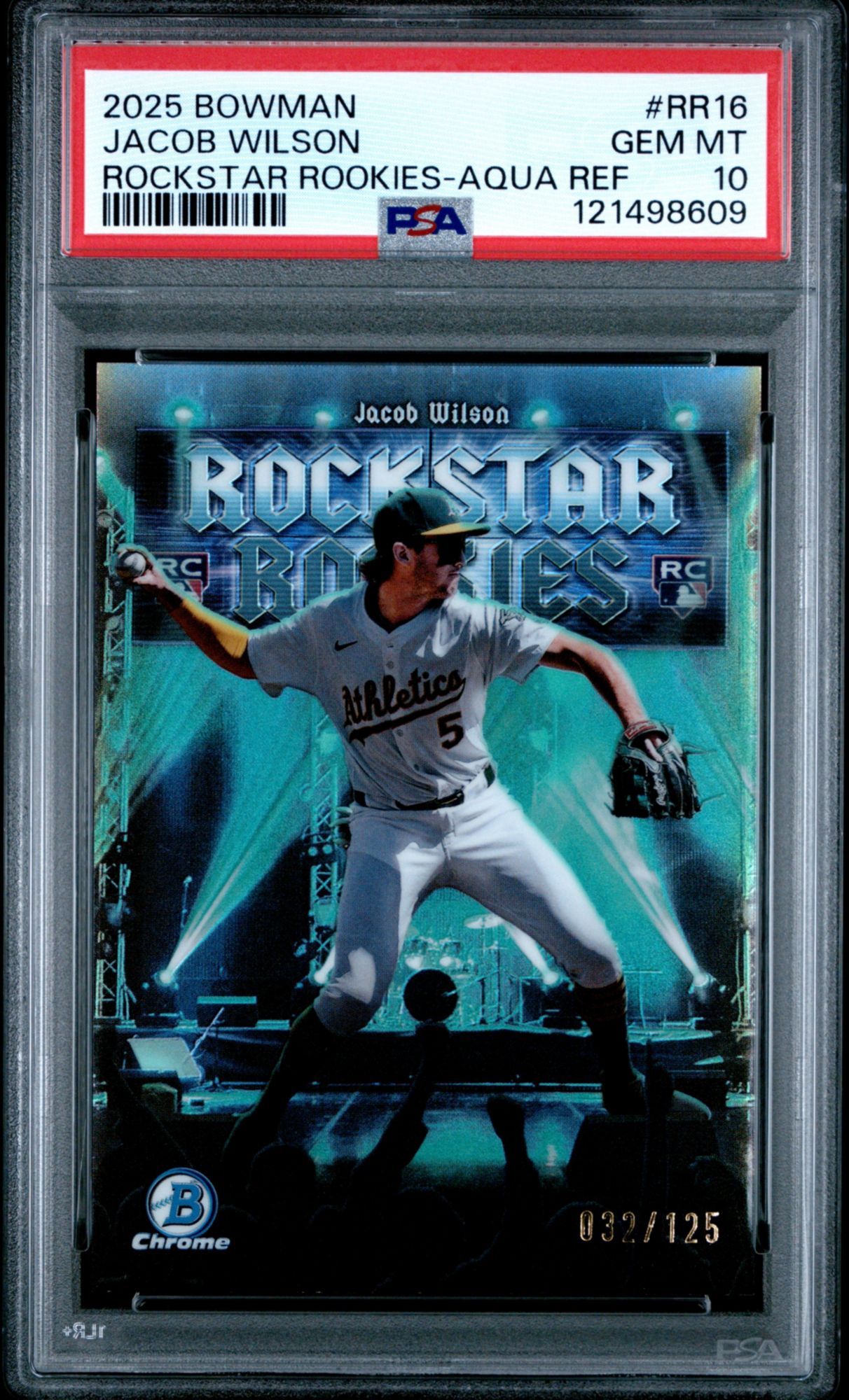 2025 Bowman Rockstar Rookies RR16 Jacob Wilson Aqua Refractor PSA 10