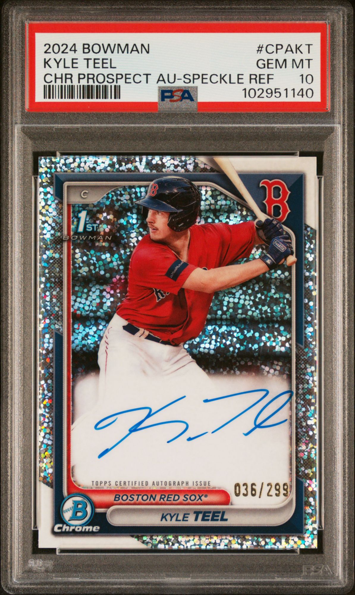 2024 Bowman Chrome Prospect Autographs CPAKT Kyle Teel Speckle Refractor PSA 10
