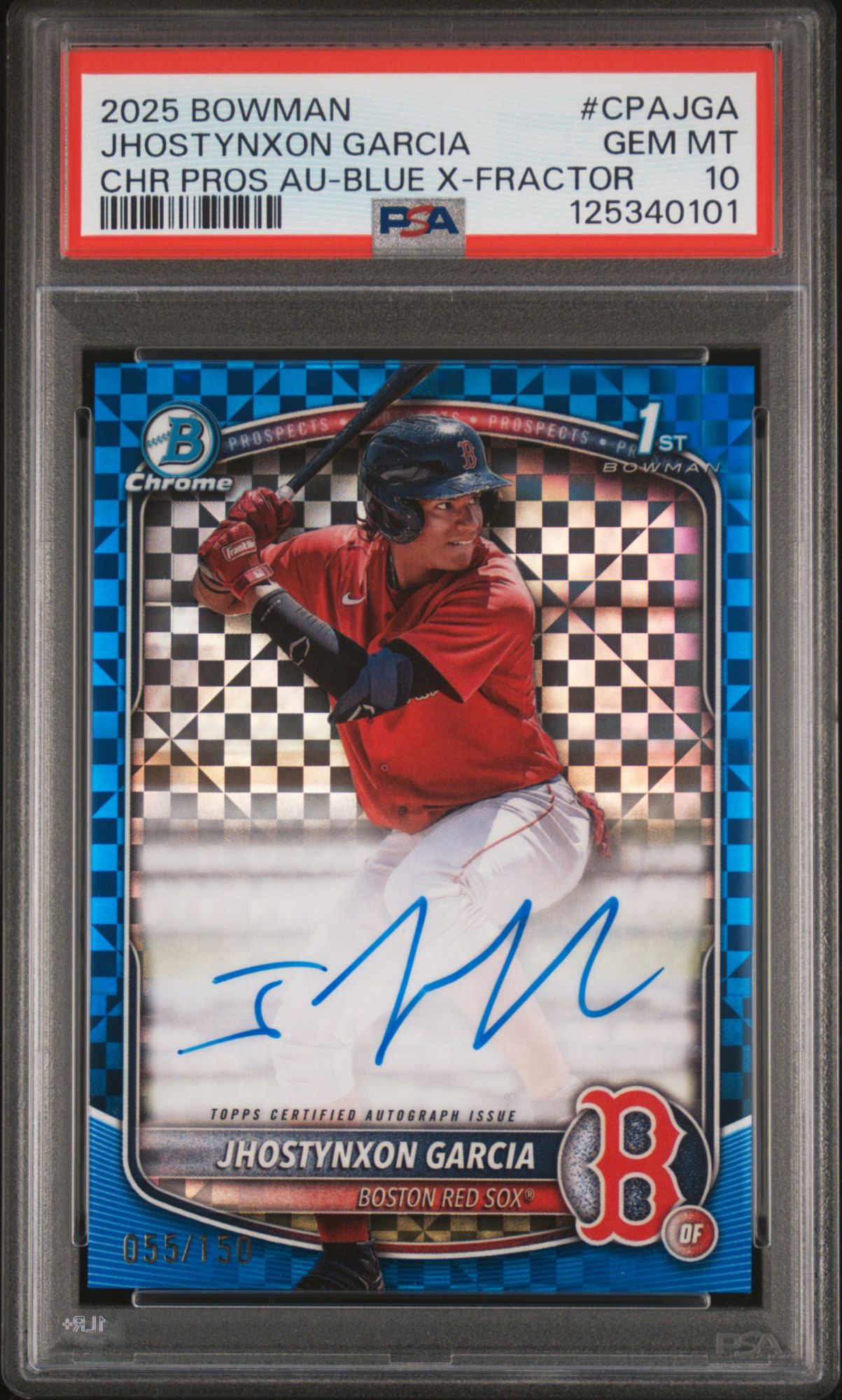 2025 Bowman Chrome Prospect Autographs CPAJGA Jhostynxon Garcia Blue X-Fractor PSA 10
