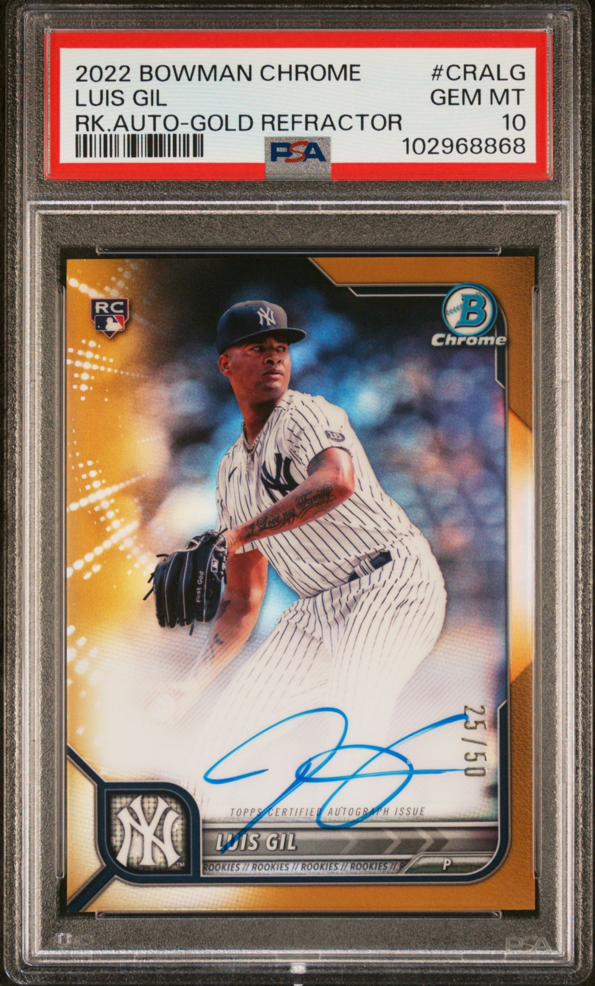 2022 Bowman Chrome Chrome Rookie Autographs Craig Luis Gil Gold Refractor PSA 10