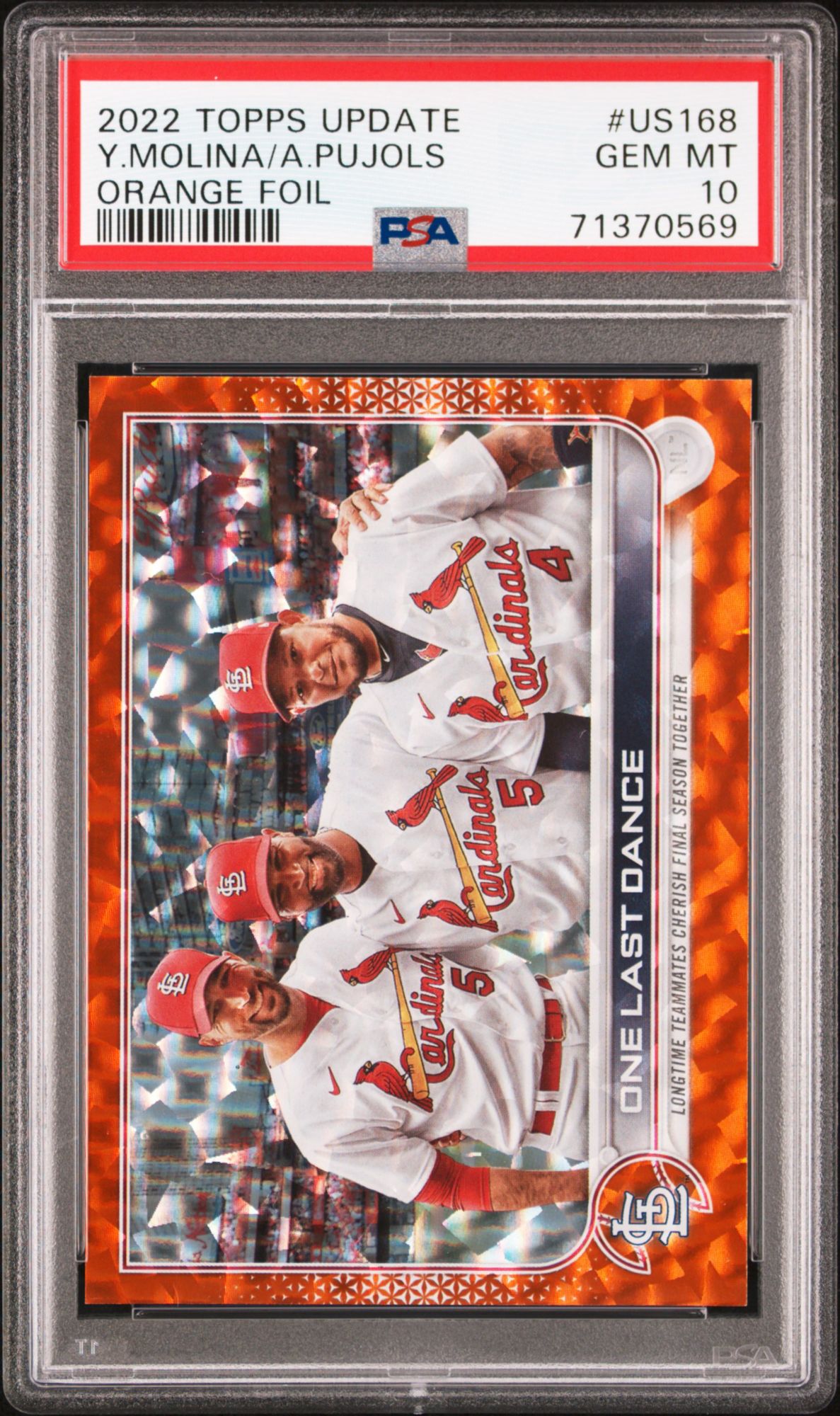 2022 Topps Update US168 Albert Pujols/Yadier Molina Orange Foil PSA 10