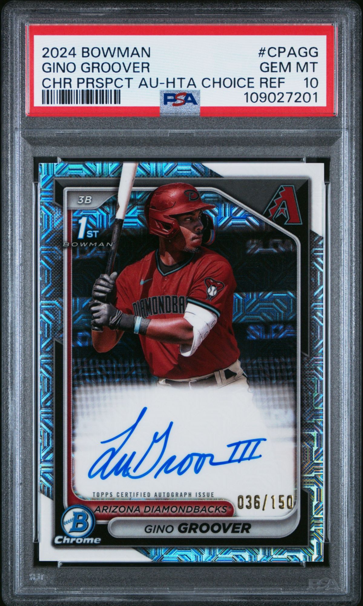 2024 Bowman Chrome Prospect Autographs CPAGG Gino Groover Hta Choice Refractor PSA 10