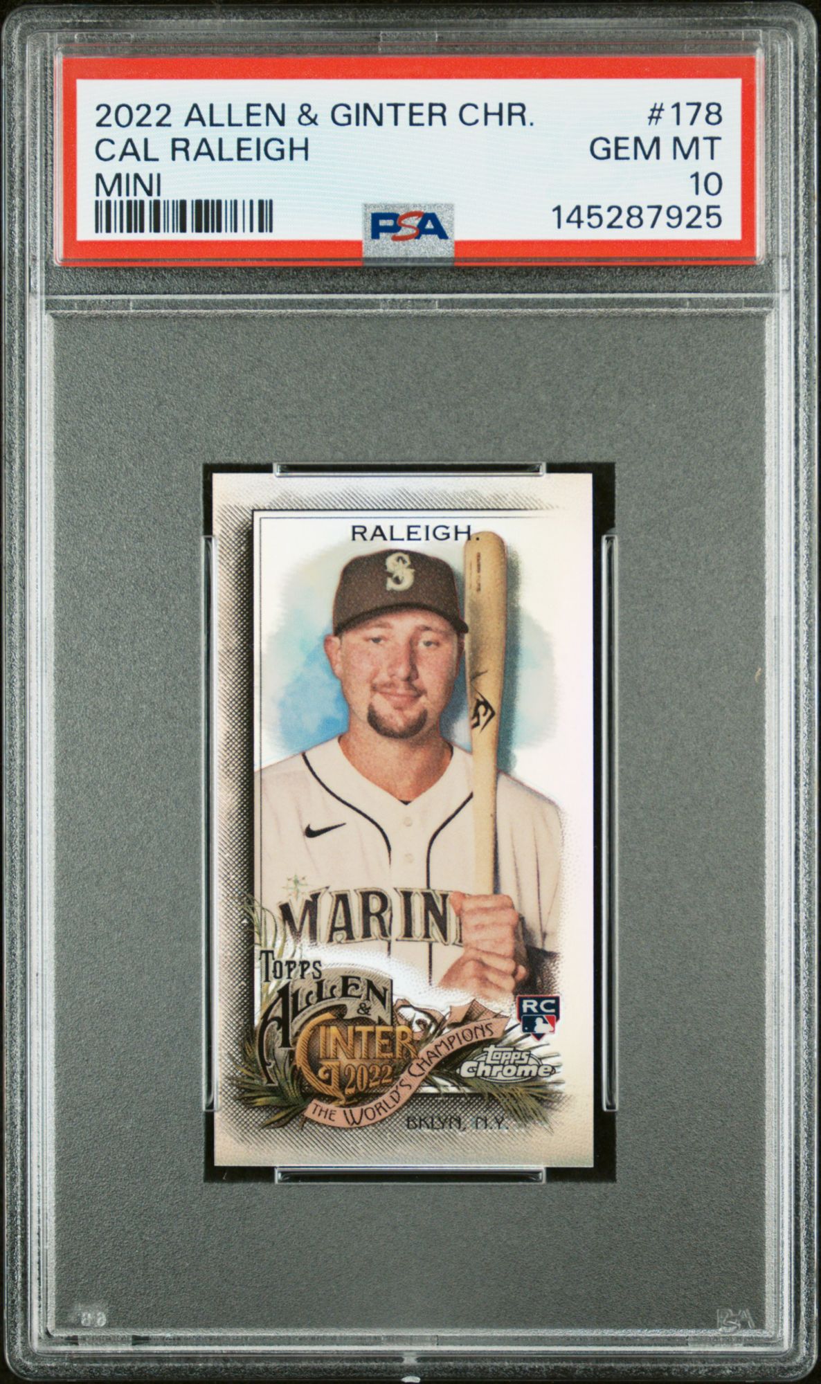 2022 Topps Allen &amp; Ginter Chrome 178 Cal Raleigh Mini PSA 10