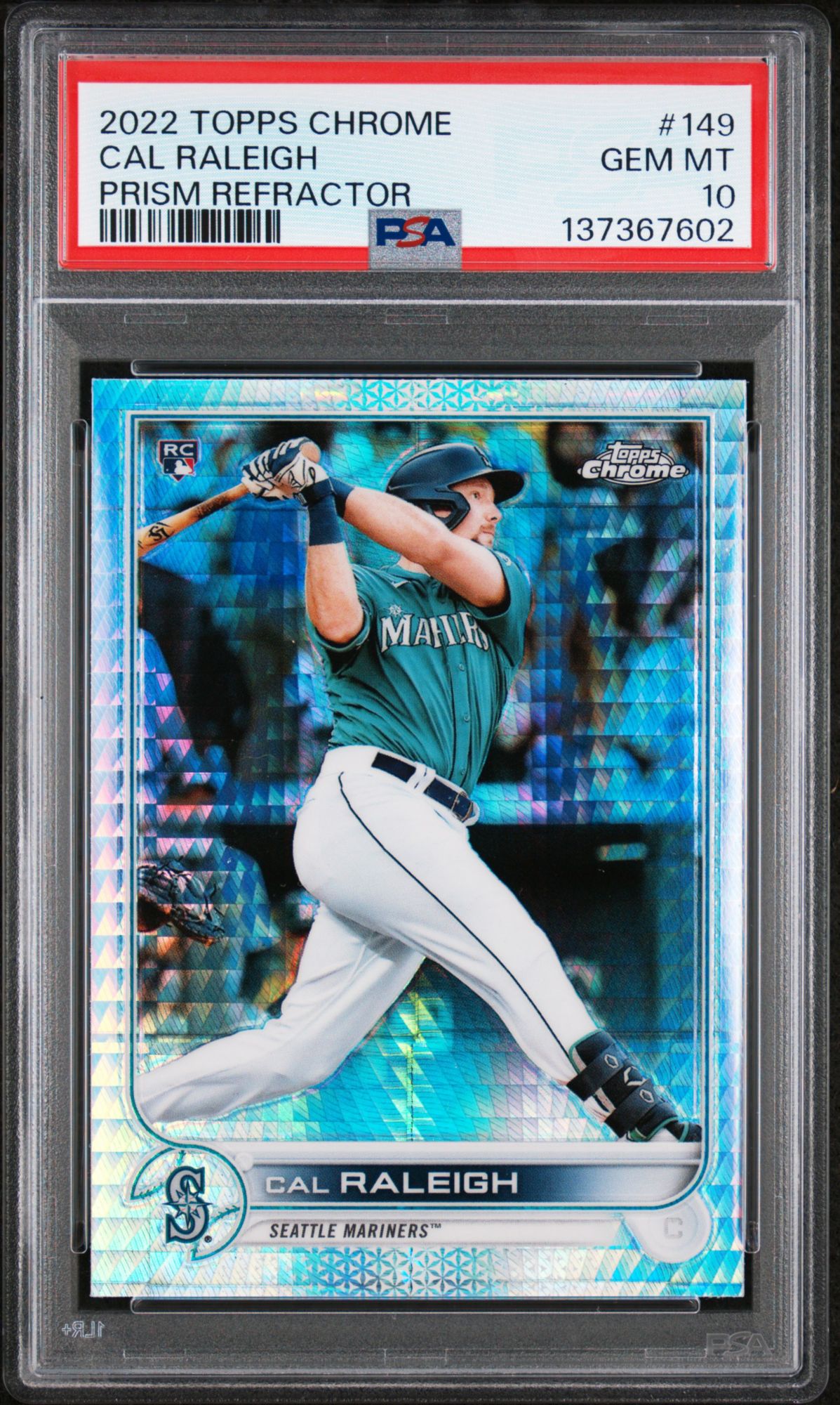 2022 Topps Chrome 149 Cal Raleigh Prism Refractor PSA 10
