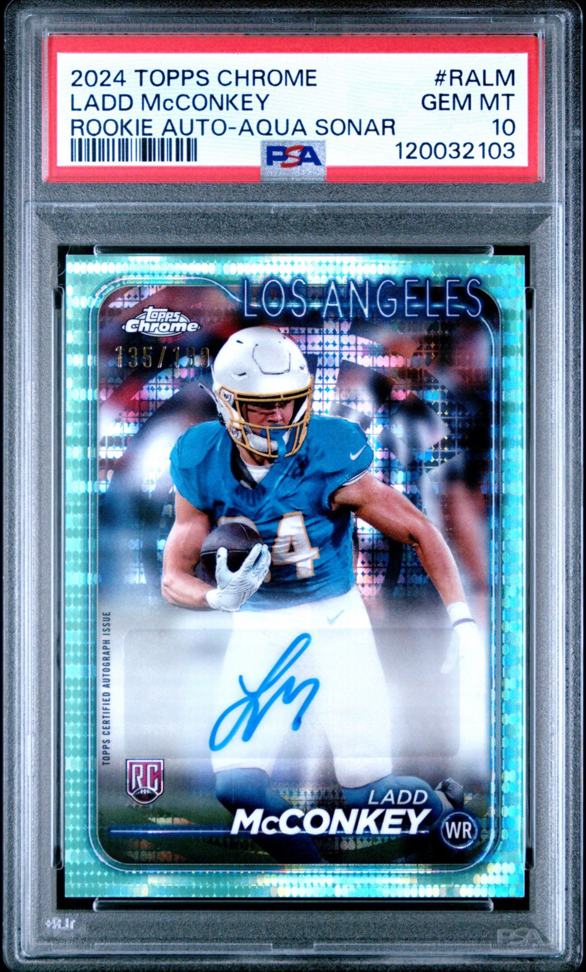 2024 Topps Chrome Rookie Autographs Variations Ralm Ladd Mcconkey Aqua Sonar PSA 10