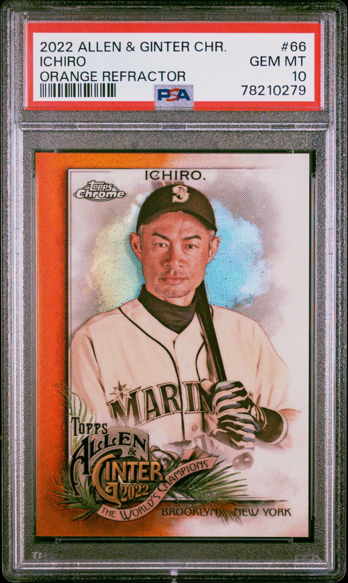 2022 Topps Allen &amp; Ginter Chrome 66 Ichiro Orange Refractor PSA 10