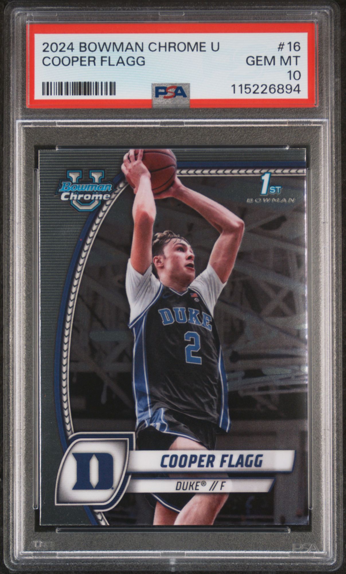 2024 Bowman Chrome University 16 Cooper Flagg Sky Blue Refractor PSA 10