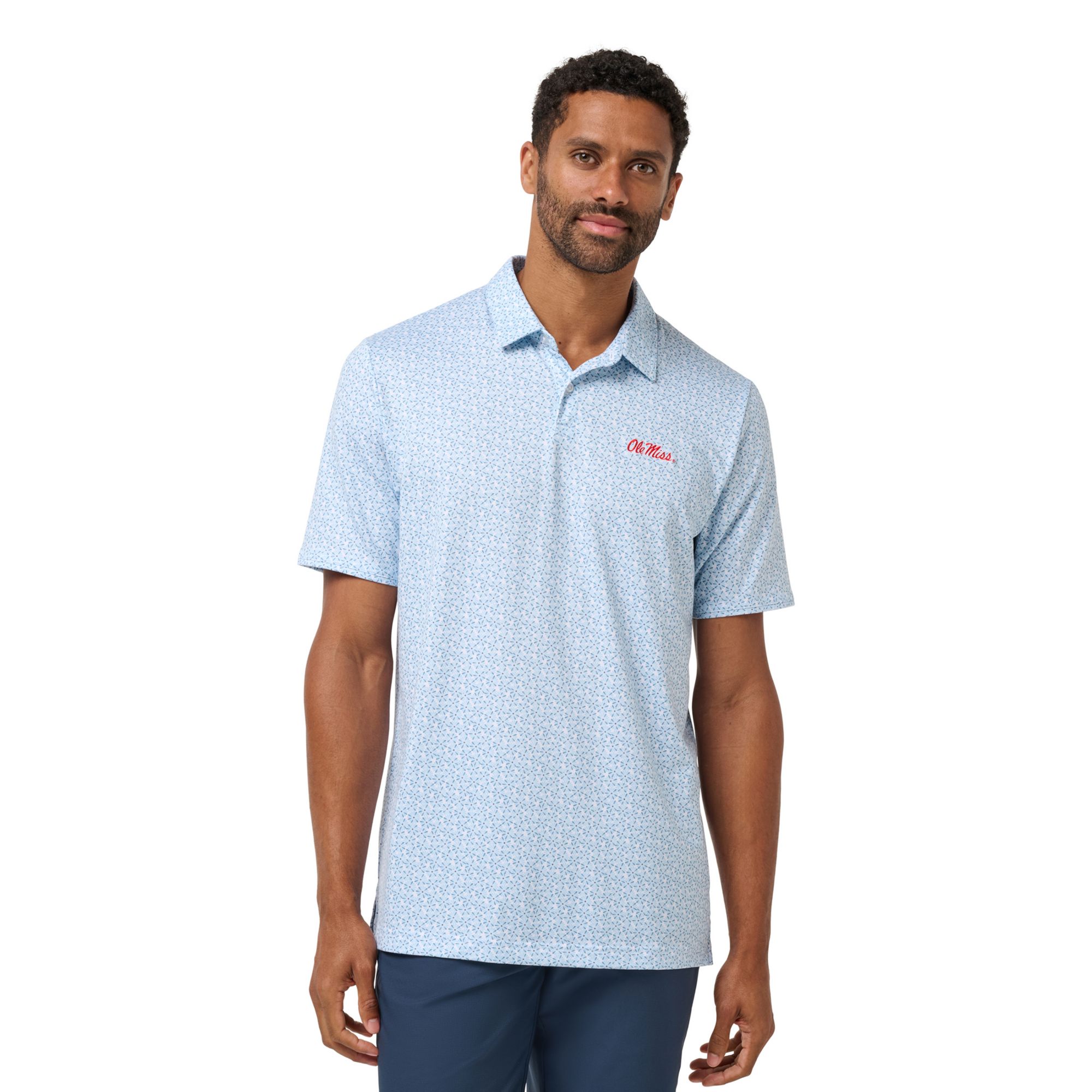 TravisMathew Men's Ole Miss Rebels White and Light Blue College Bound Polo