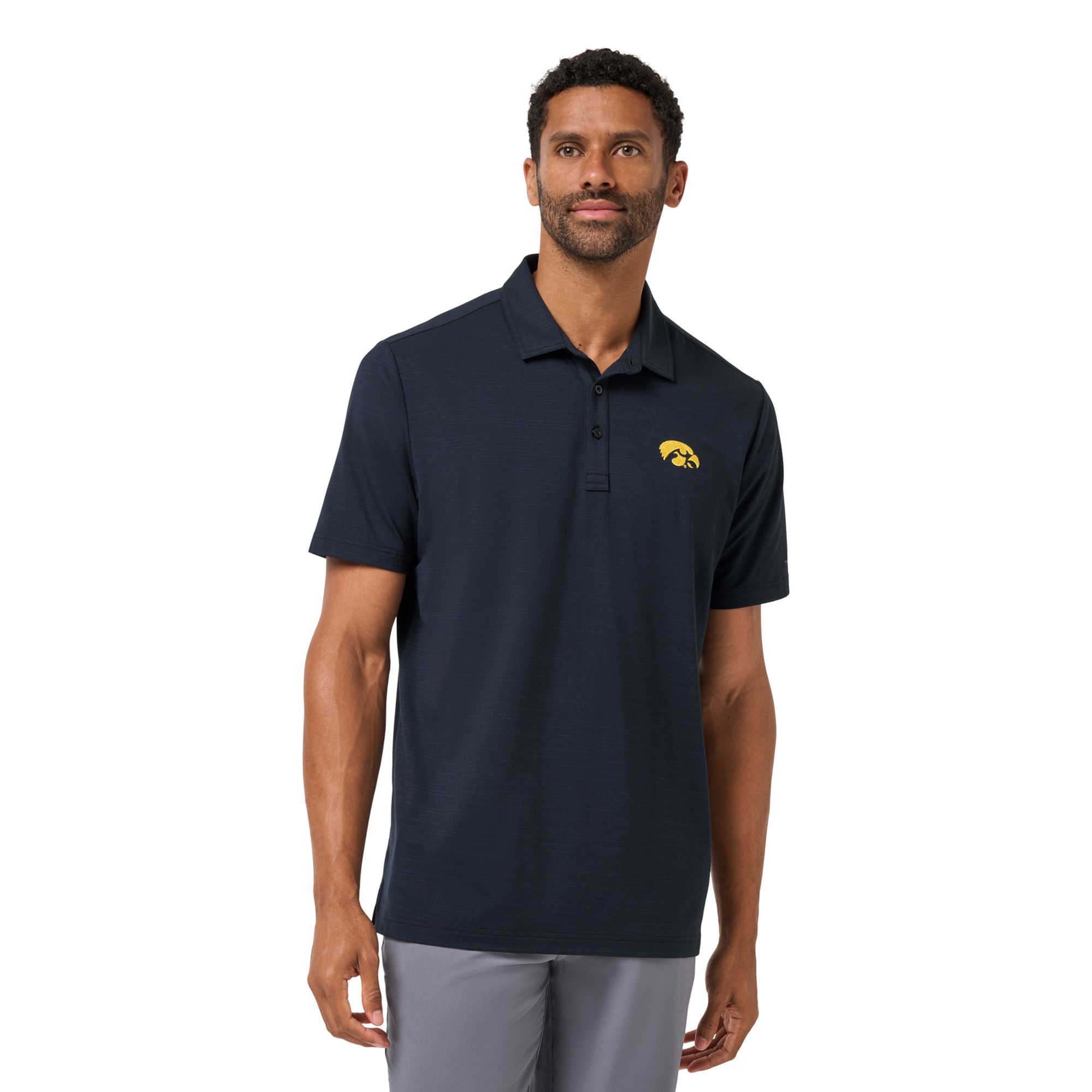 TravisMathew Men's Iowa Hawkeyes Black Halftime Show Heater Polo