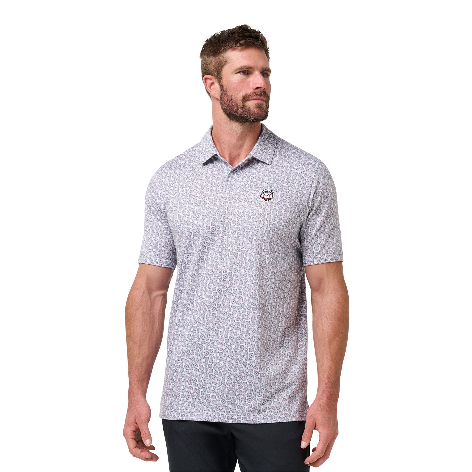 TravisMathew Men's Georgia Bulldogs White and Red College Bound Polo