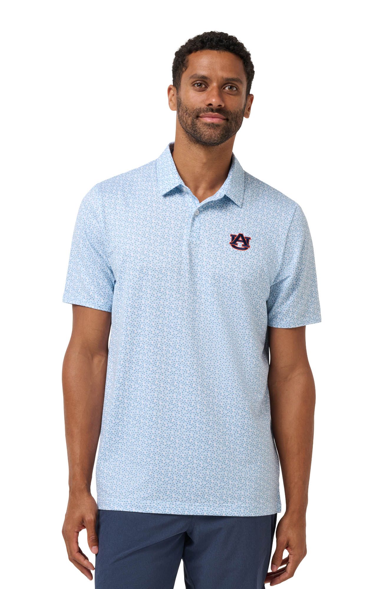 TravisMathew Men's Auburn Tigers White and Light Blue College Bound Polo