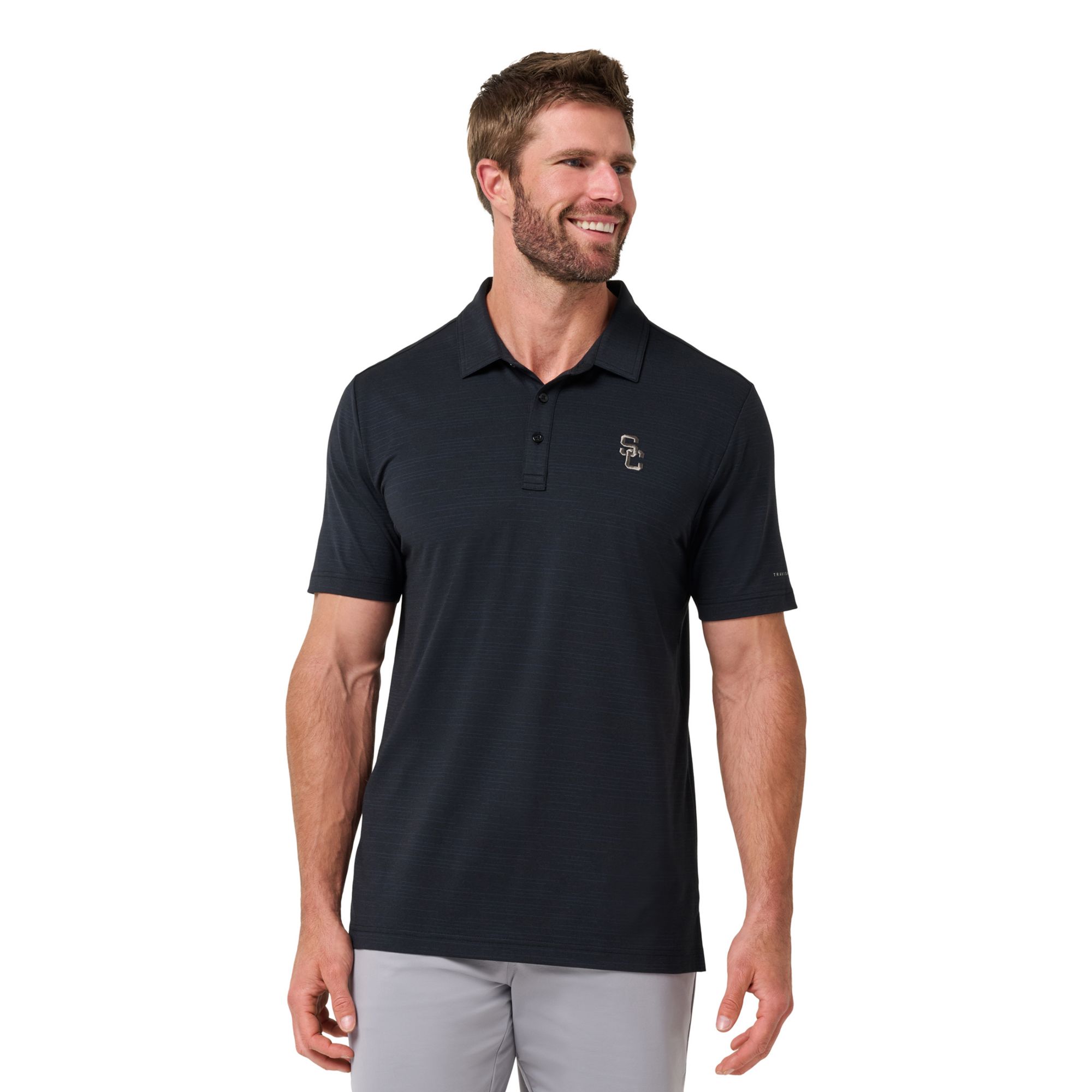 TravisMathew Men's USC Trojans Black Halftime Show Heater Polo