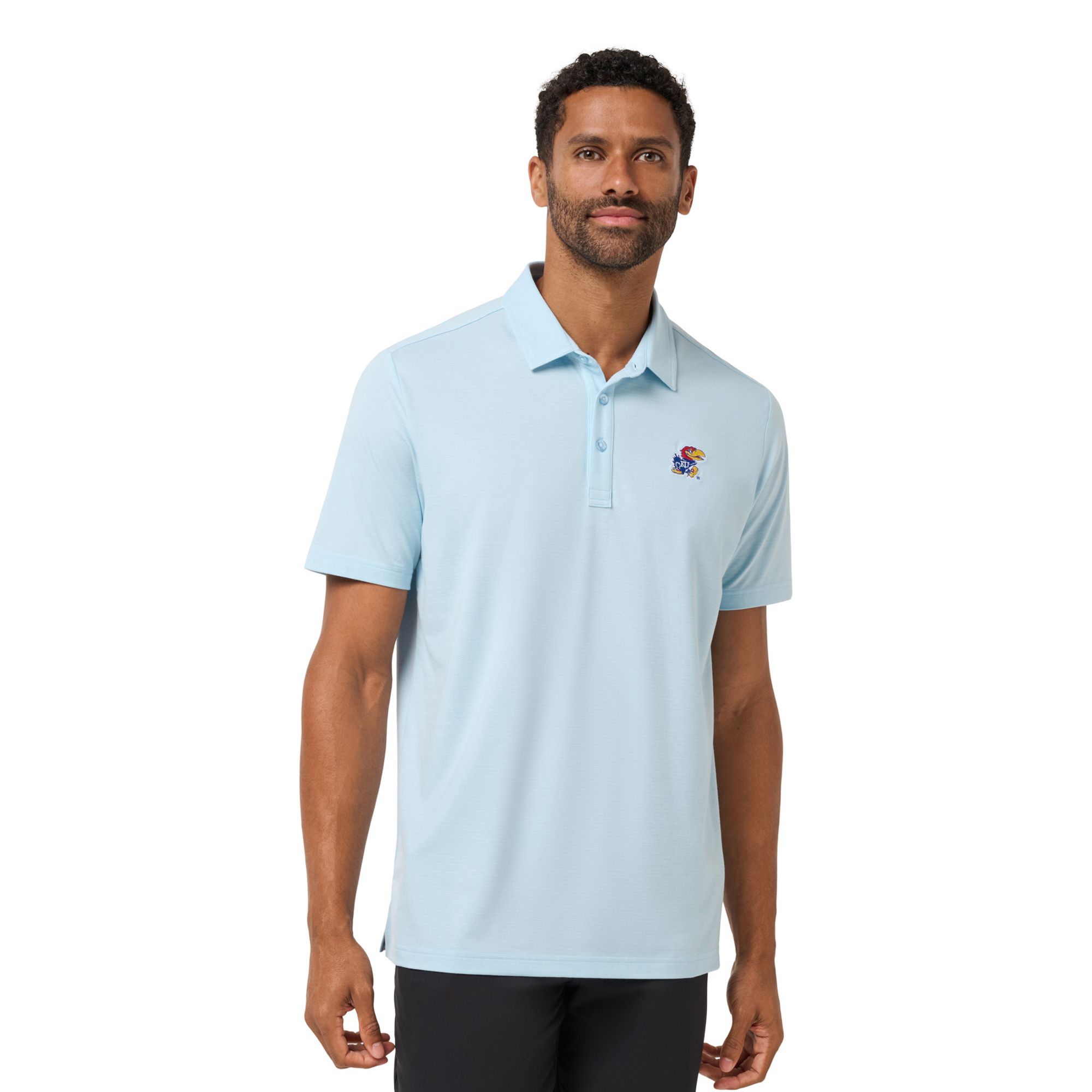 TravisMathew Men's Kansas Jayhawks Light Blue Halftime Show Heater Polo