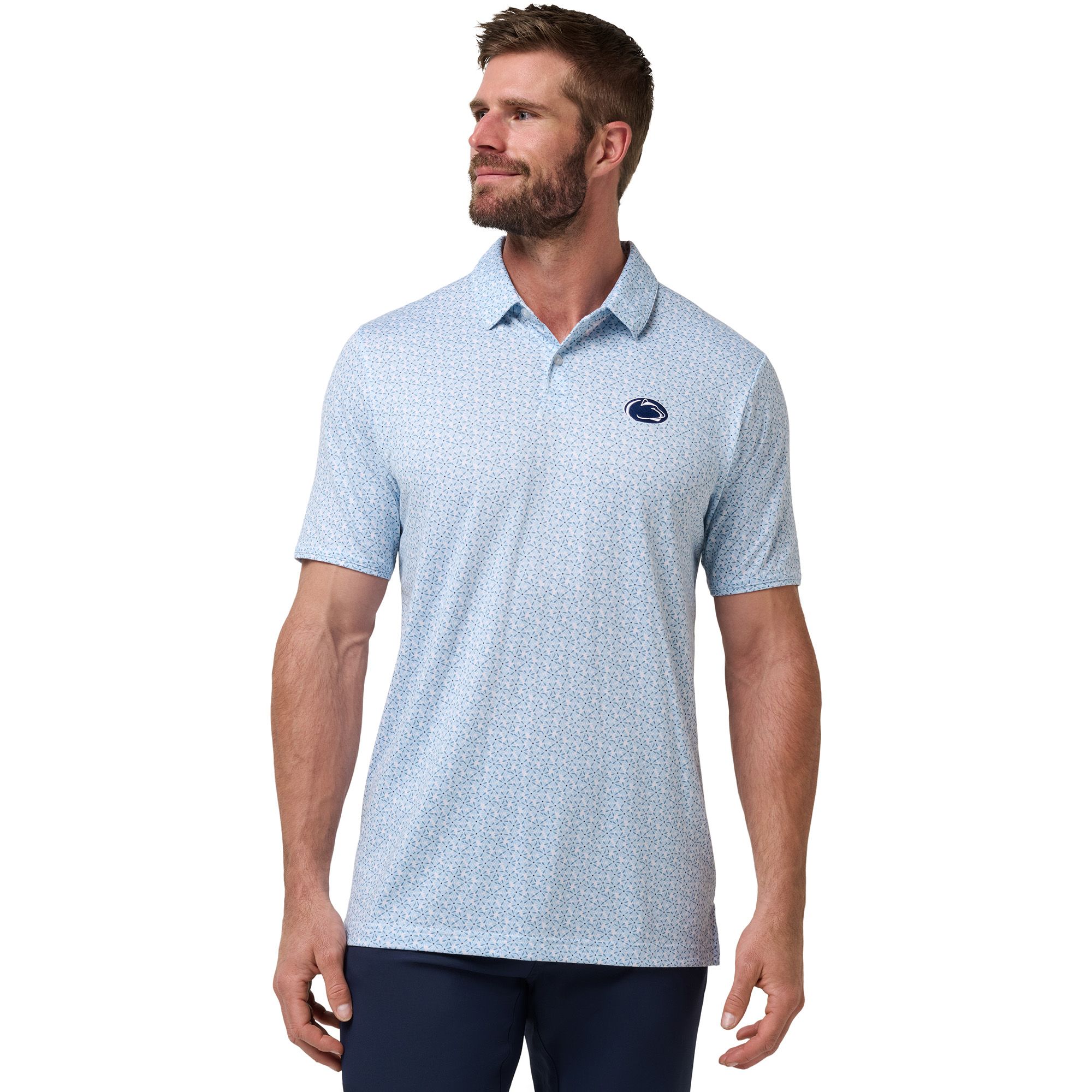 TravisMathew Men's Penn State Nittany Lions White and Light Blue College Bound Polo