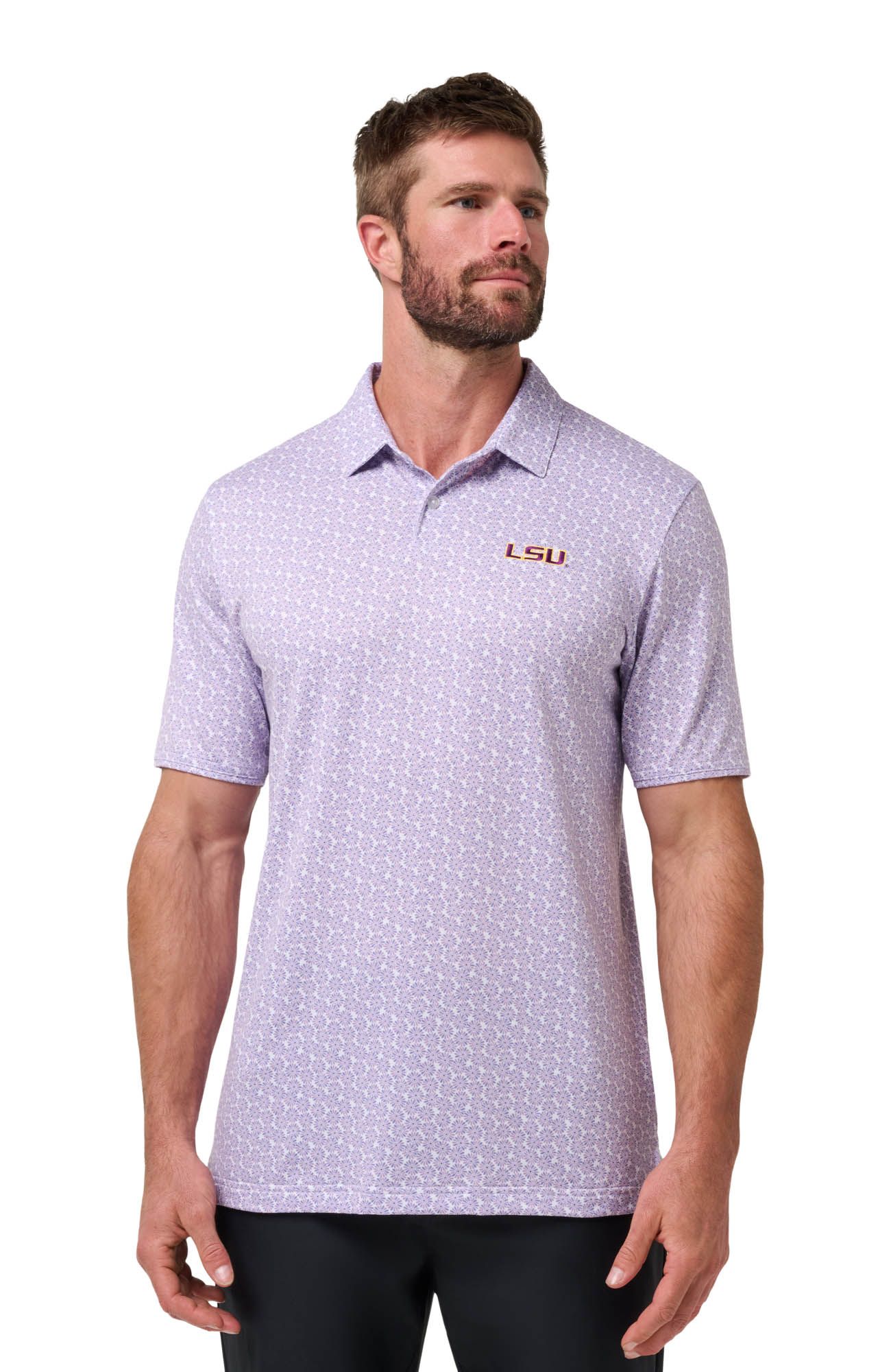 TravisMathew Men's LSU Tigers White and Purple College Bound Polo
