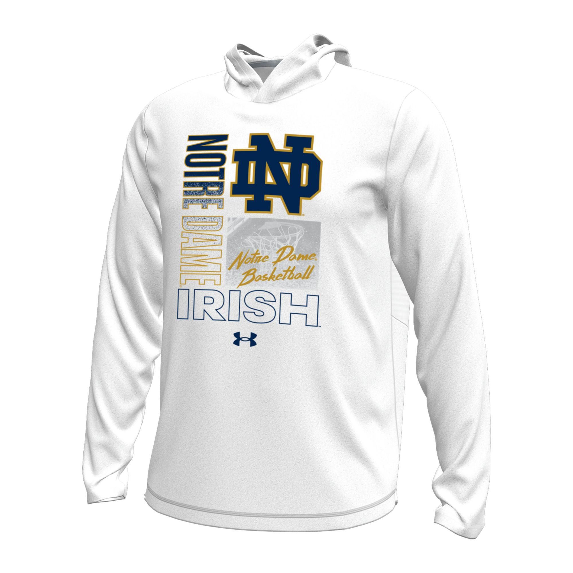 Under Armour Men's Notre Dame Fighting Irish White Bench Hooded Long Sleeve Shirt