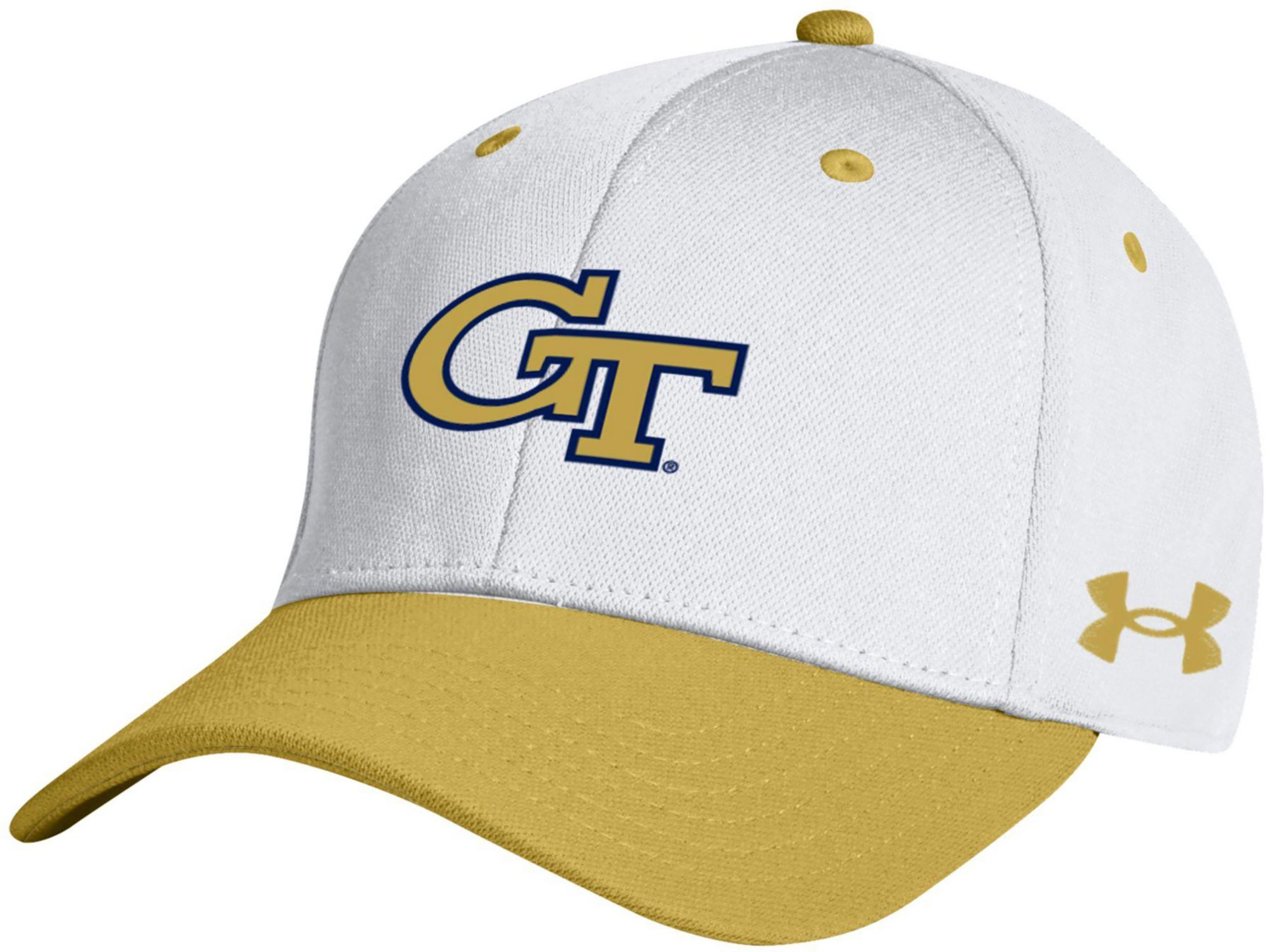 Under Armour Adult Georgia Tech Yellow Jackets White and Gold Stretch Fit 2-Tone Blitzing Adjustable Hat