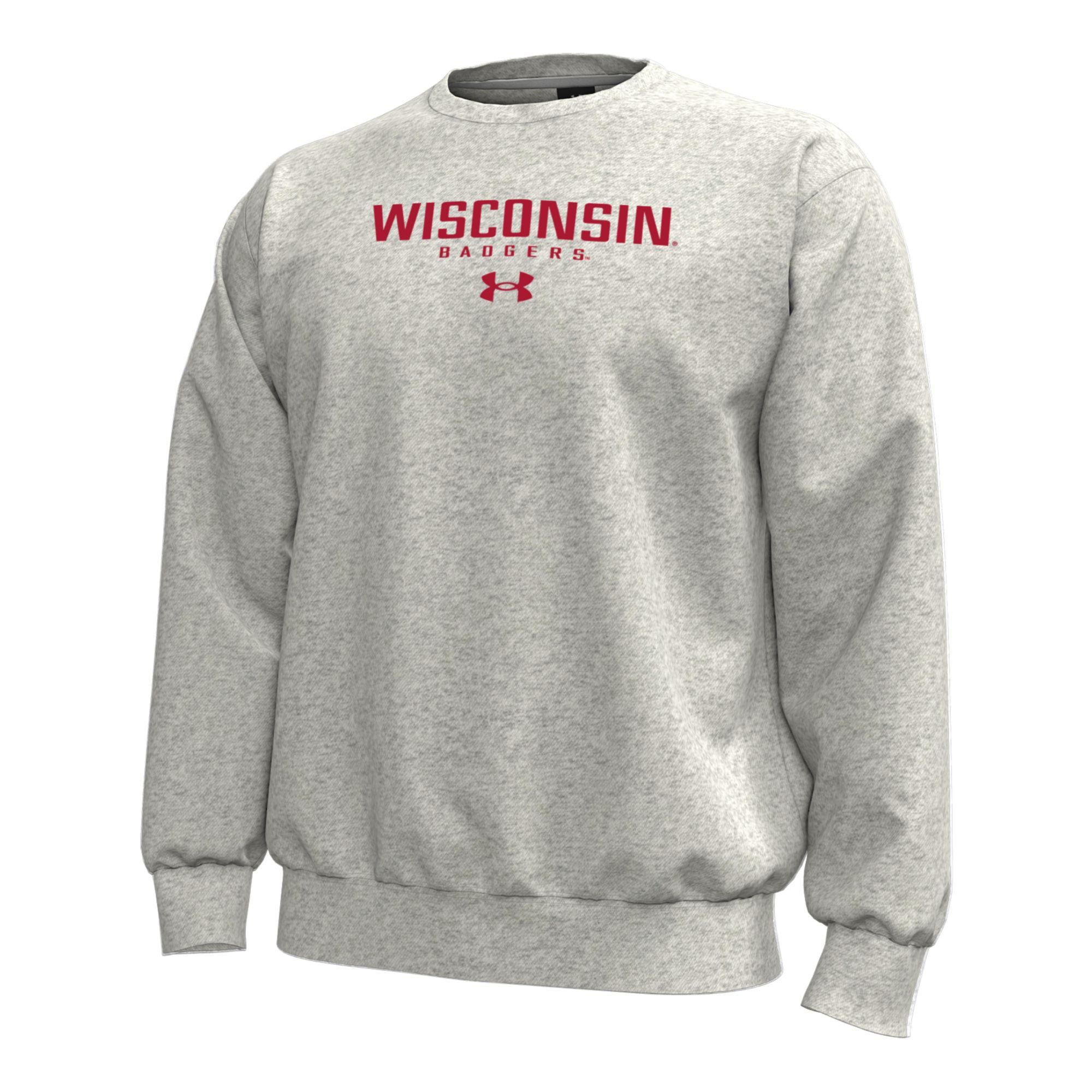 Under Armour Men's Wisconsin Badgers Grey Icon Fleece Crewneck Sweatshirt