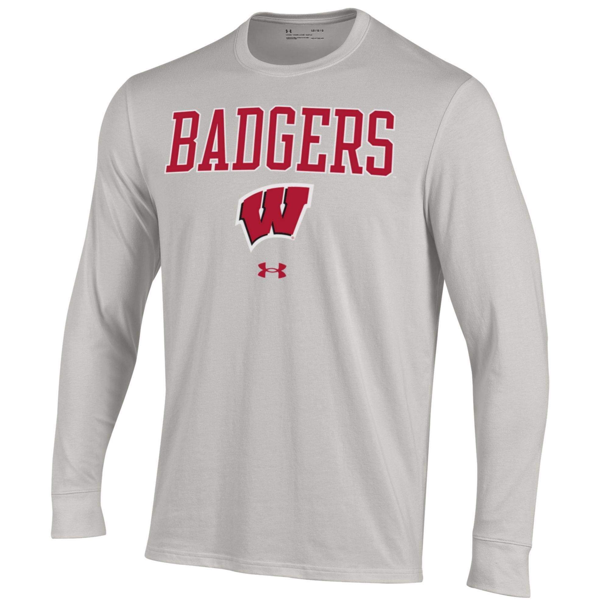 Under Armour Men's Wisconsin Badgers Performance Cotton Long Sleeve Grey Shirt
