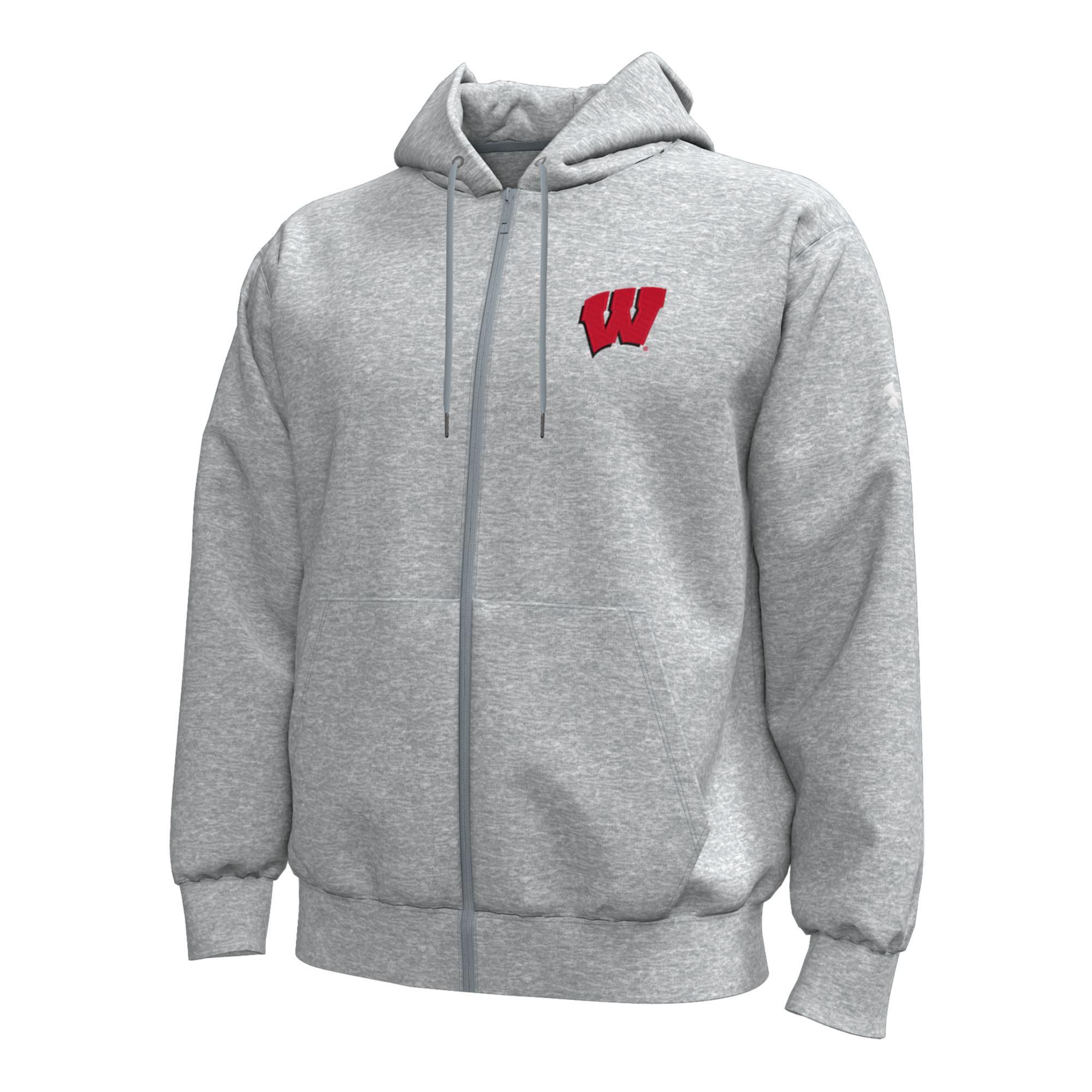 Under Armour Men's Wisconsin Badgers Grey Icon Fleece Full-Zip Hoodie