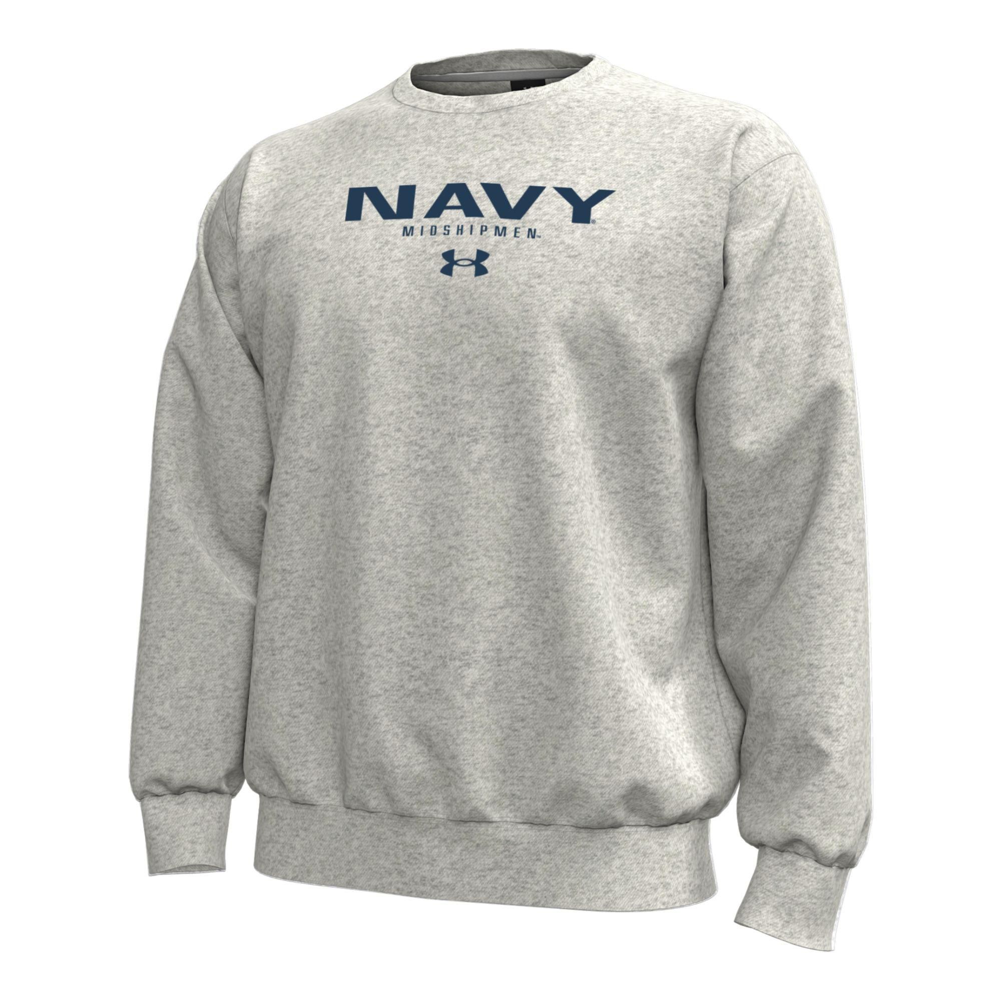 Under Armour Men's Navy Midshipmen Grey Icon Fleece Crewneck Sweatshirt
