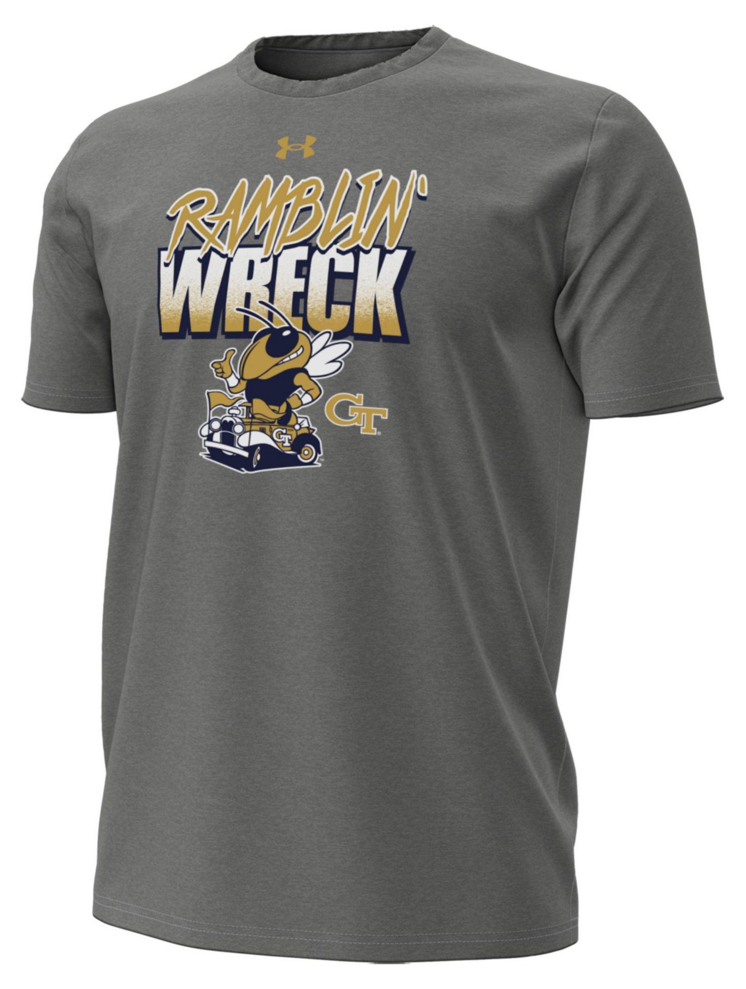 Under Armour Men's Georgia Tech Yellow Jackets Carbon Heather Ramblin' T-Shirt, XXL, Gray