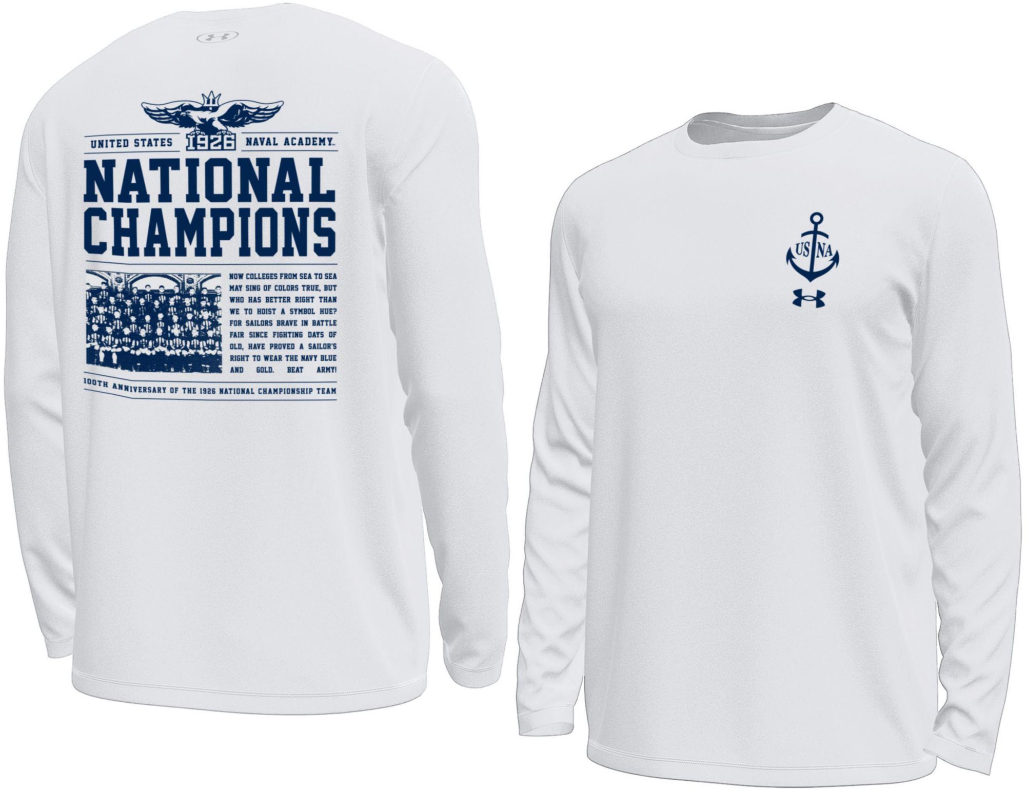 Under Armour Men's Navy Midshipmen 100th Anniversary 2-Hit Tech Long Sleeve Shirt