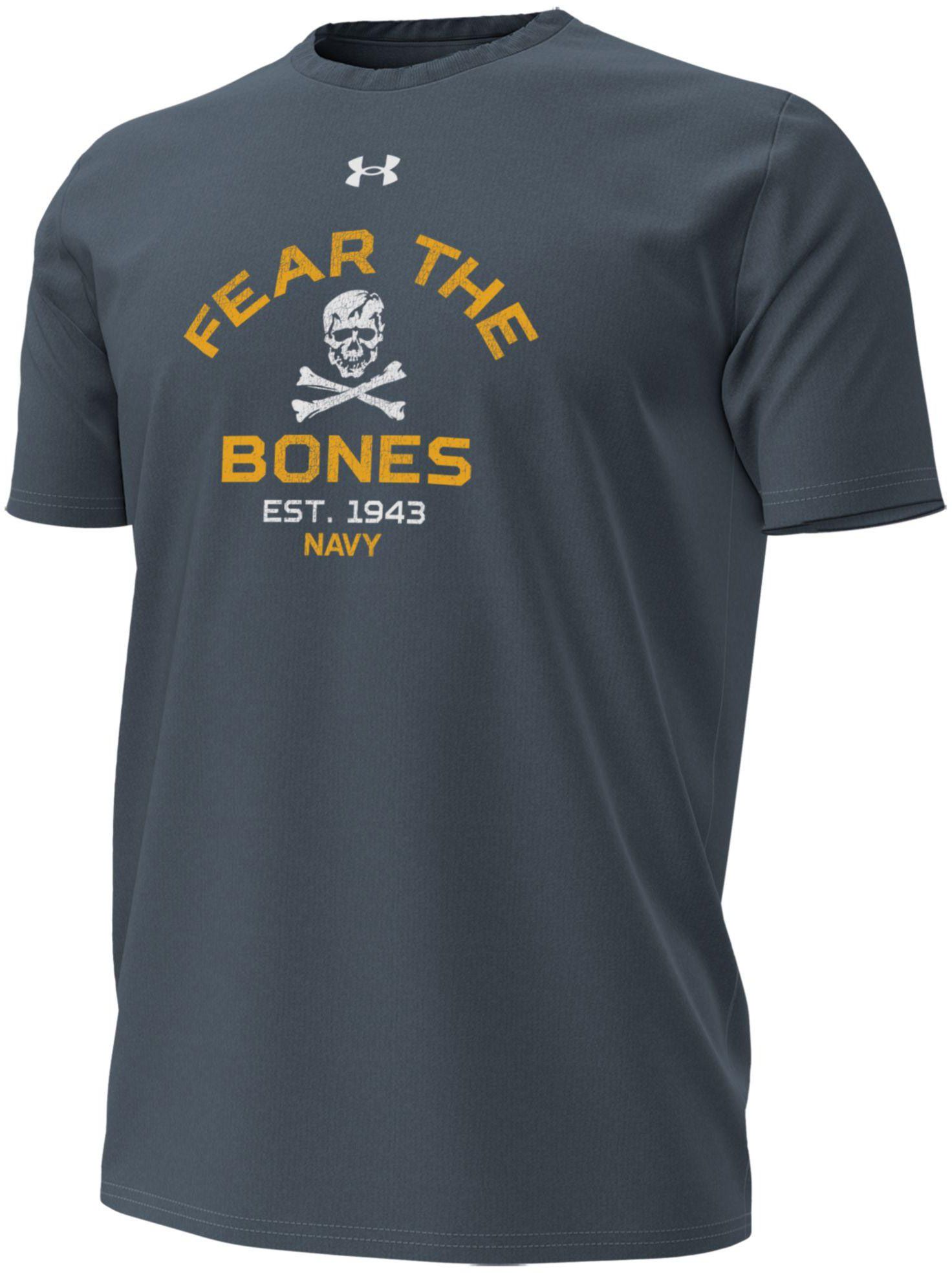 Under Armour Men's Navy Midshipmen Fear the Bones T-Shirt, Large, Gray