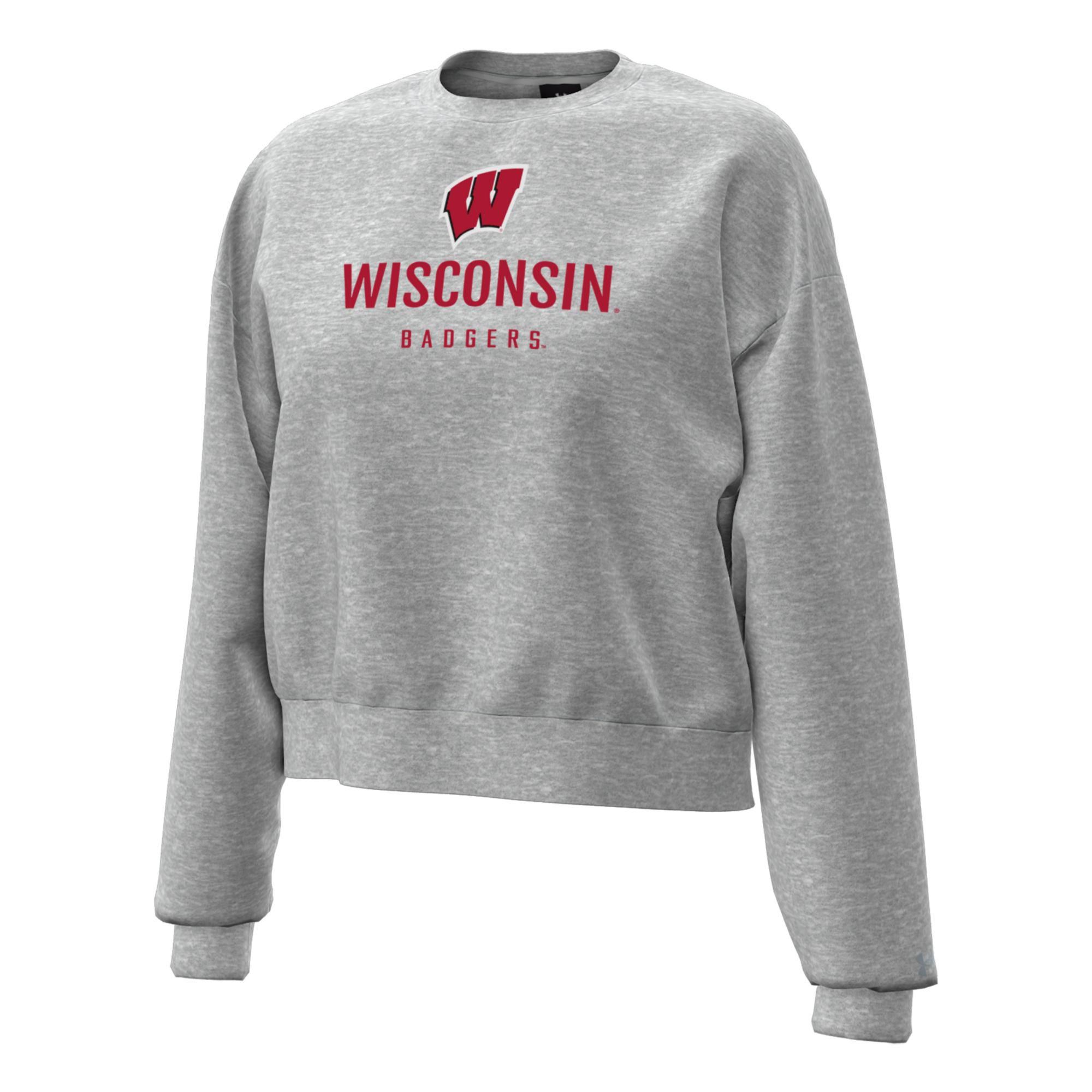 Under Armour Women's Wisconsin Badgers Grey Essential Fleece Crewneck Sweatshirt