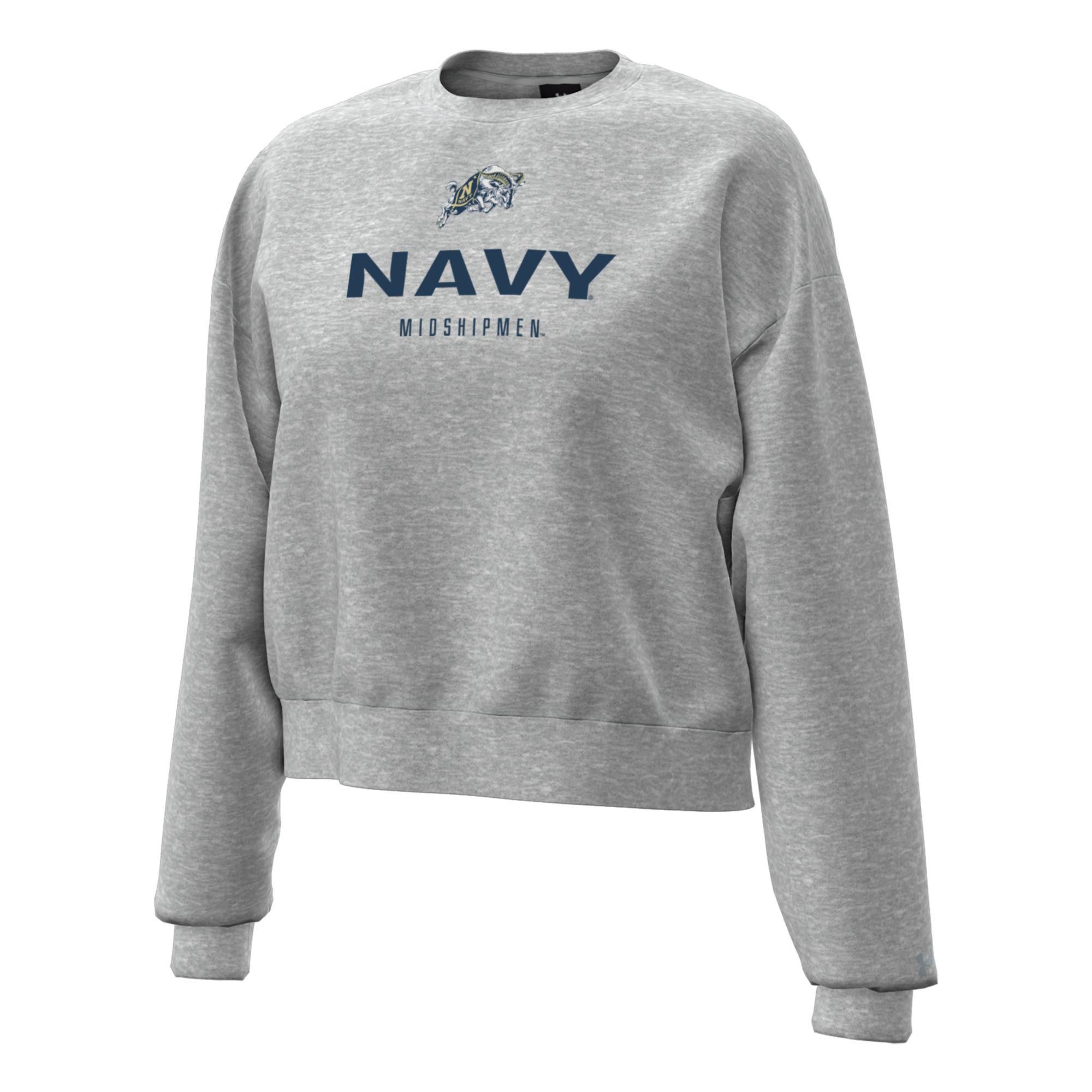 Under Armour Women's Navy Midshipmen Grey Essential Fleece Crewneck Sweatshirt