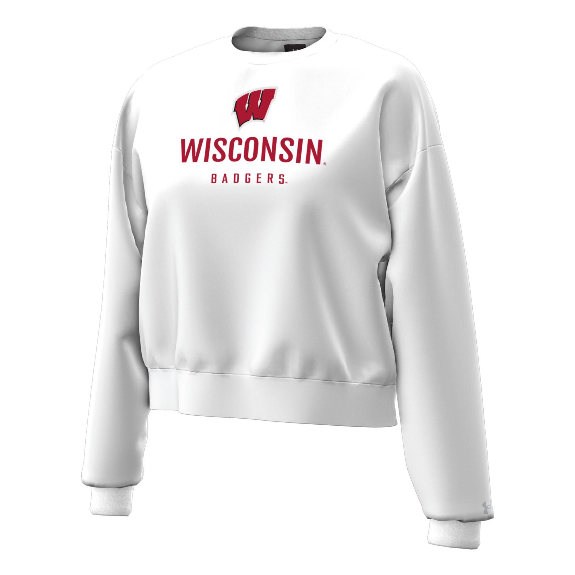 Under Armour Women's Wisconsin Badgers White Essential Fleece Crewneck Sweatshirt