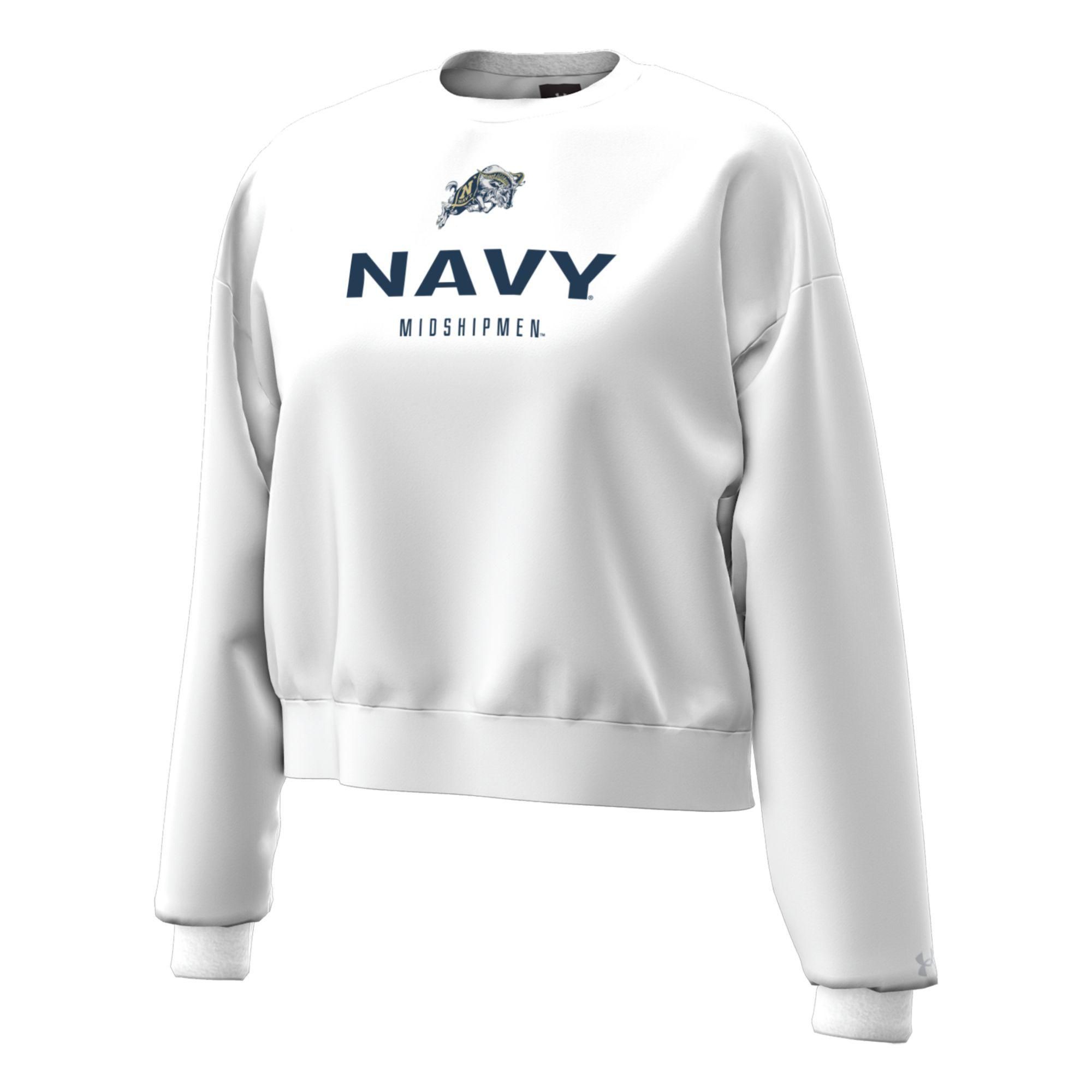 Under Armour Women's Navy Midshipmen White Essential Fleece Crewneck Sweatshirt