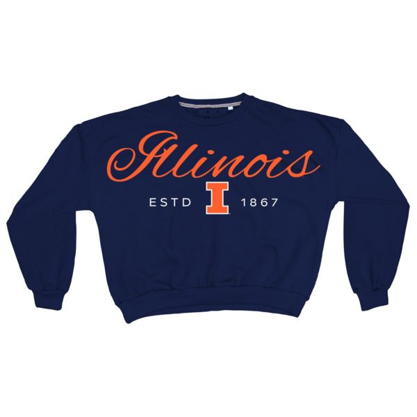 Pressbox Women's Illinois Fighting Illini Navy Alexus Script Janise Fleece Oversized Crewneck Sweatshirt