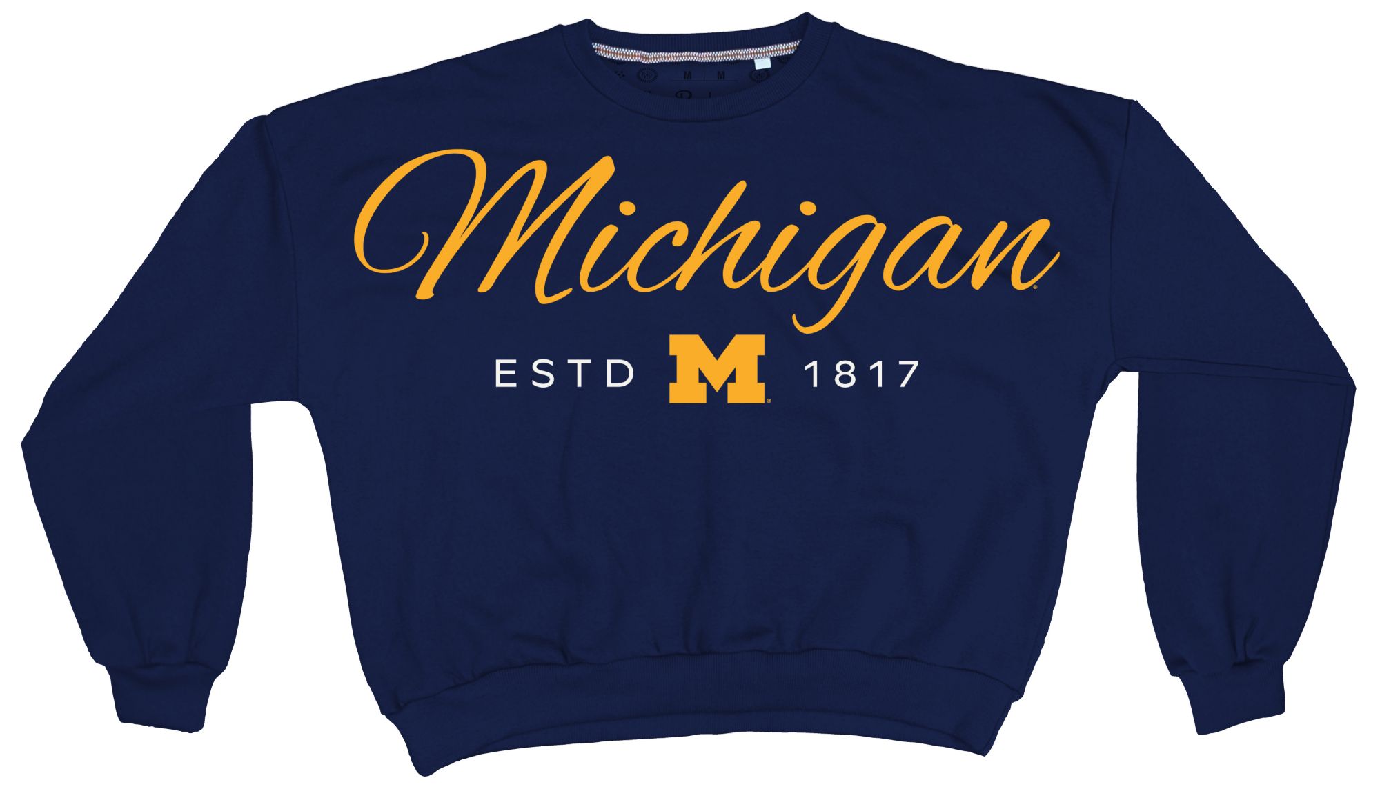 Pressbox Women's Michigan Wolverines Navy Alexus Script Janise Fleece Oversized Crewneck Sweatshirt