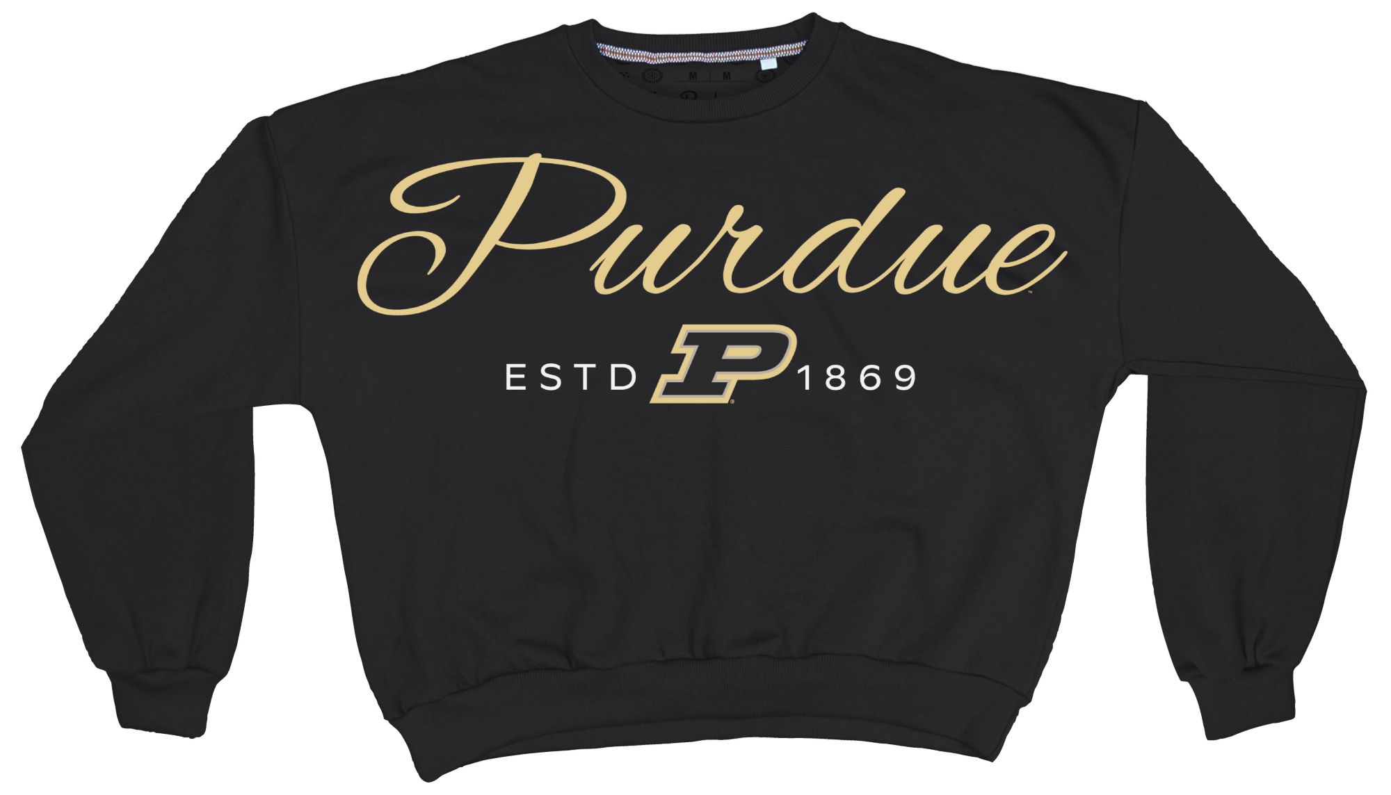 Pressbox Women's Purdue Boilermakers Black Alexus Script Janise Fleece Oversized Crewneck Sweatshirt