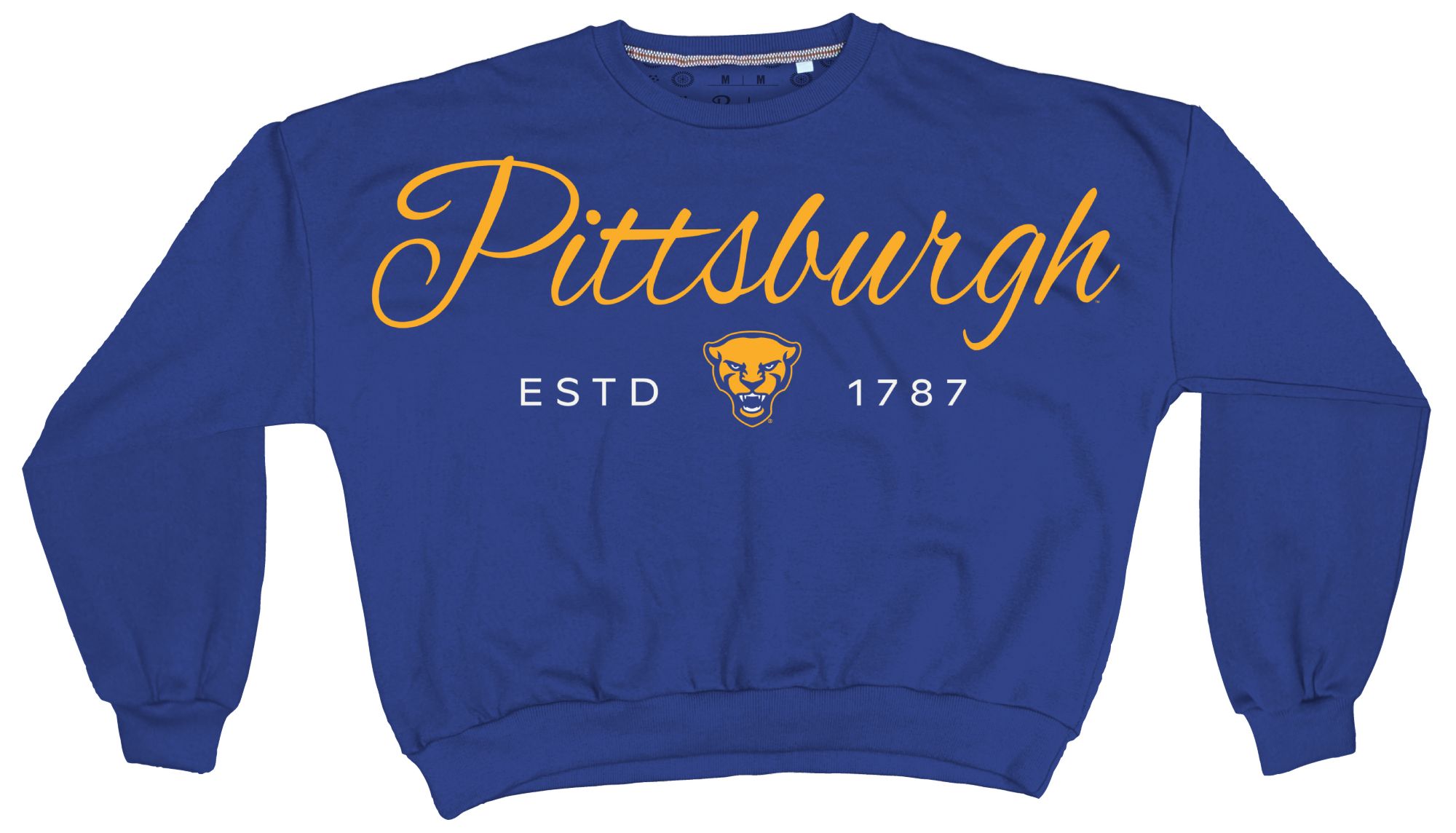 Pressbox Women's Pitt Panthers Royal Alexus Script Janise Fleece Oversized Crewneck Sweatshirt