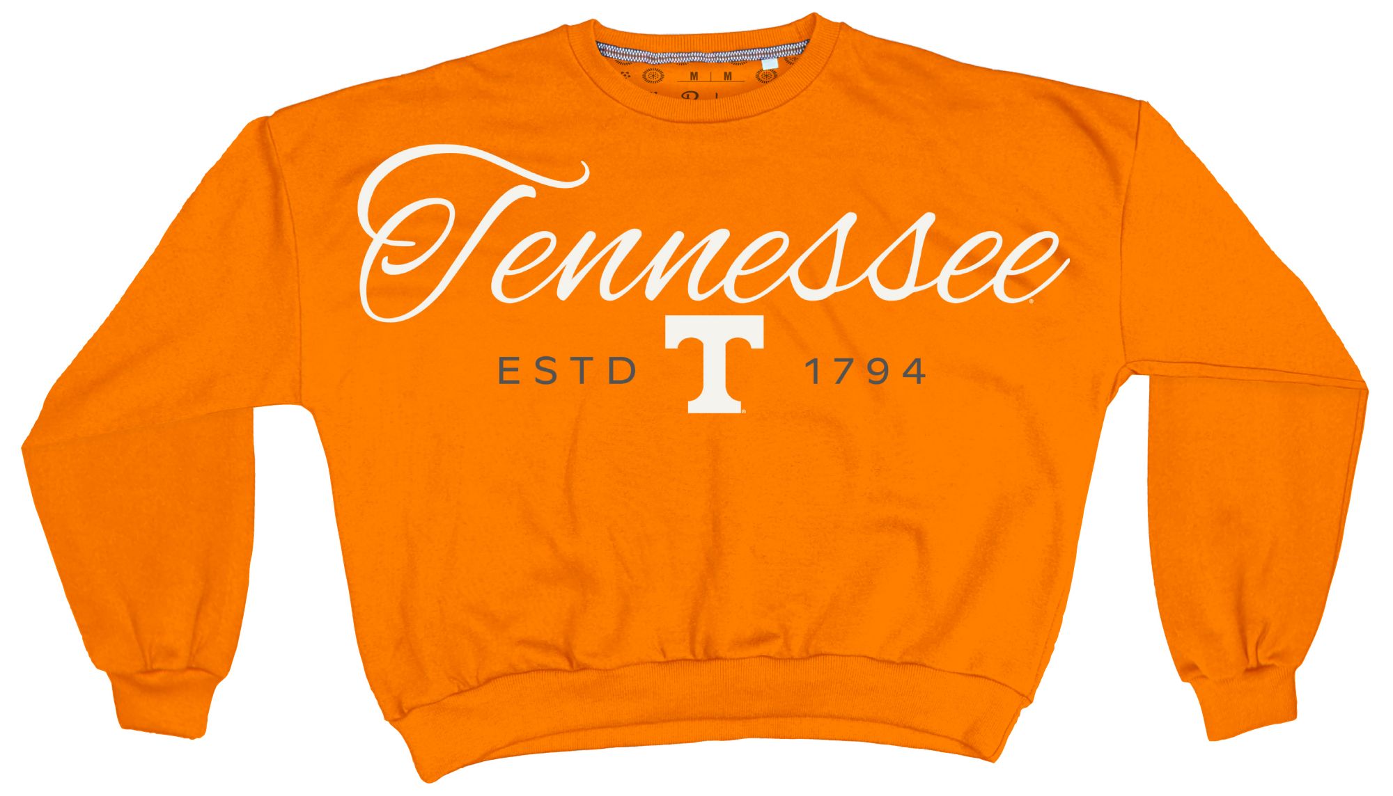 Pressbox Women's Tennessee Volunteers Light Orange Alexus Script Janise Fleece Oversized Crewneck Sweatshirt