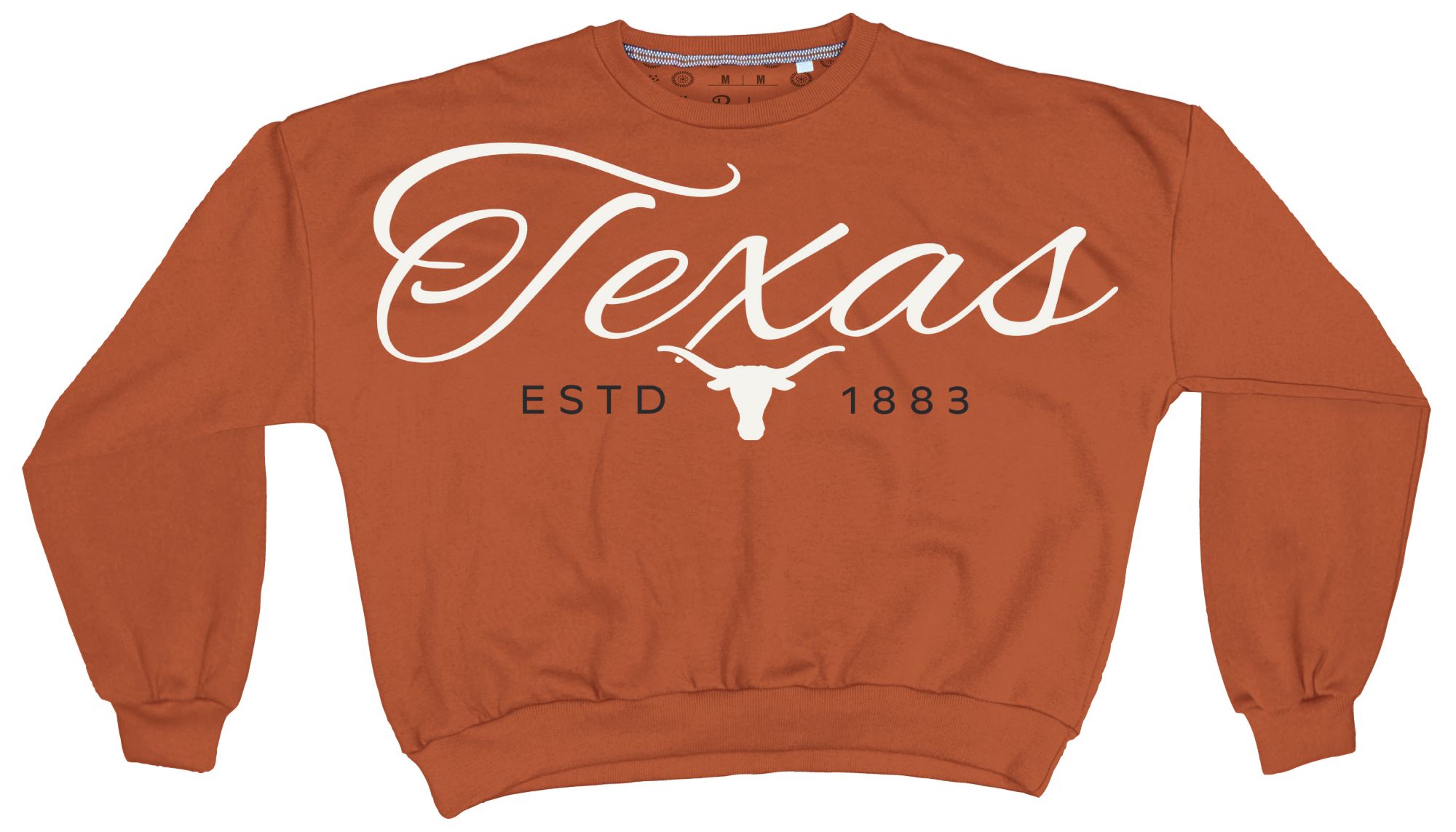 Pressbox Women's Texas Longhorns Burnt Orange Alexus Script Janise Fleece Oversized Crewneck Sweatshirt