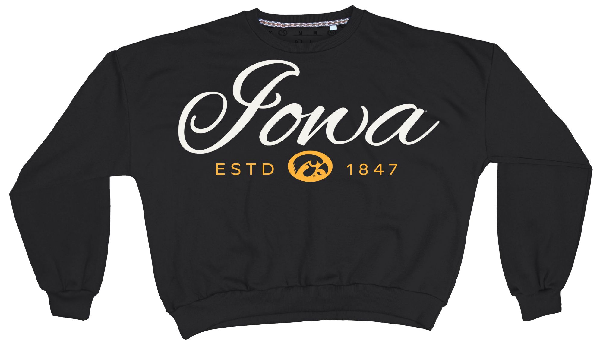 Pressbox Women's Iowa Hawkeyes Black Alexus Script Janise Fleece Oversized Crewneck Sweatshirt