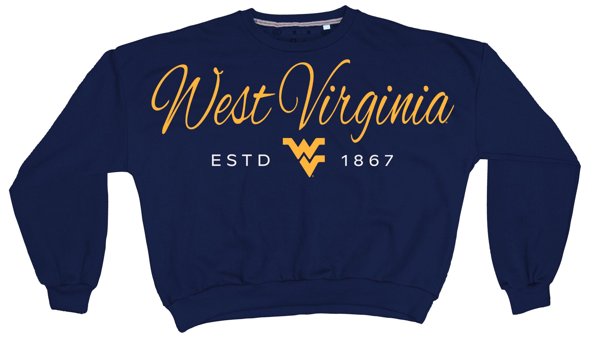 Pressbox Women's West Virginia Mountaineers Navy Alexus Script Janise Fleece Oversized Crewneck Sweatshirt