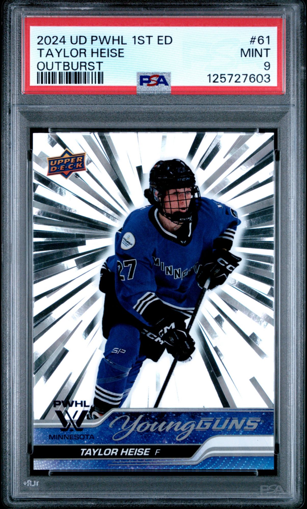 2024 Upper Deck PWHL 1st Edition 61 Taylor Heise Outburst PSA 9