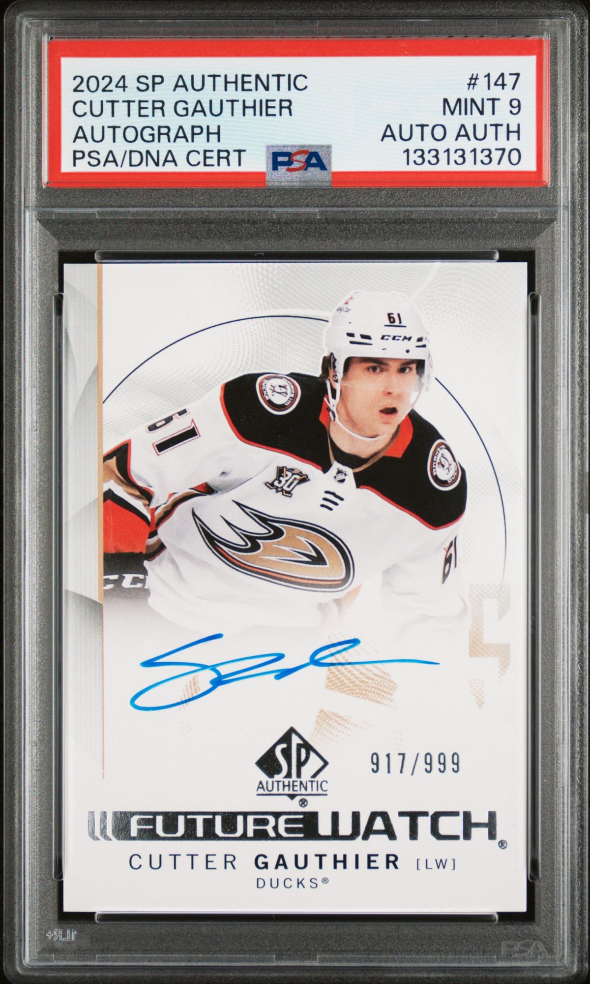 2024 Upper Deck SP Authentic 147 Cutter Gauthier Autograph PSA 9
