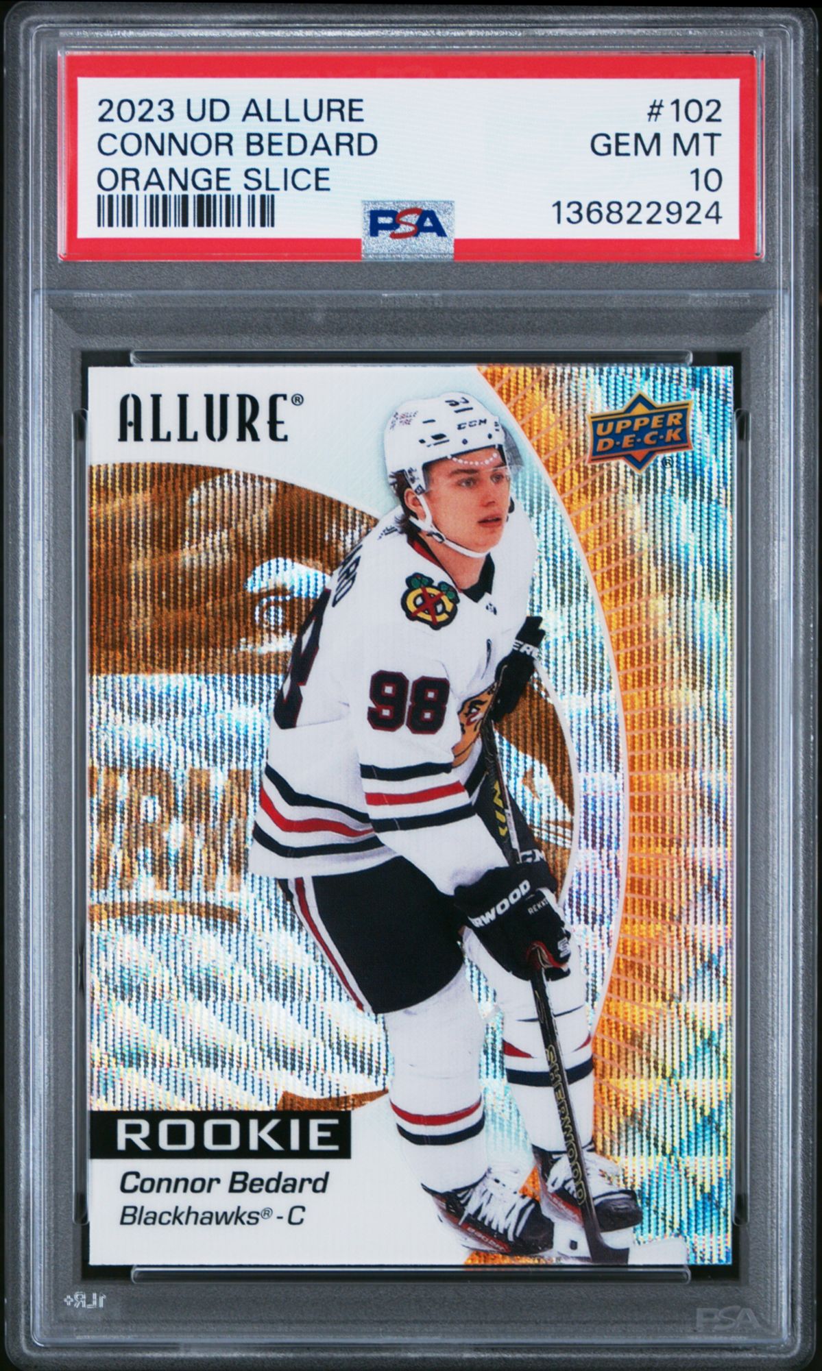 2023 Upper Deck Allure 102 Connor Bedard Orange Slice PSA 10