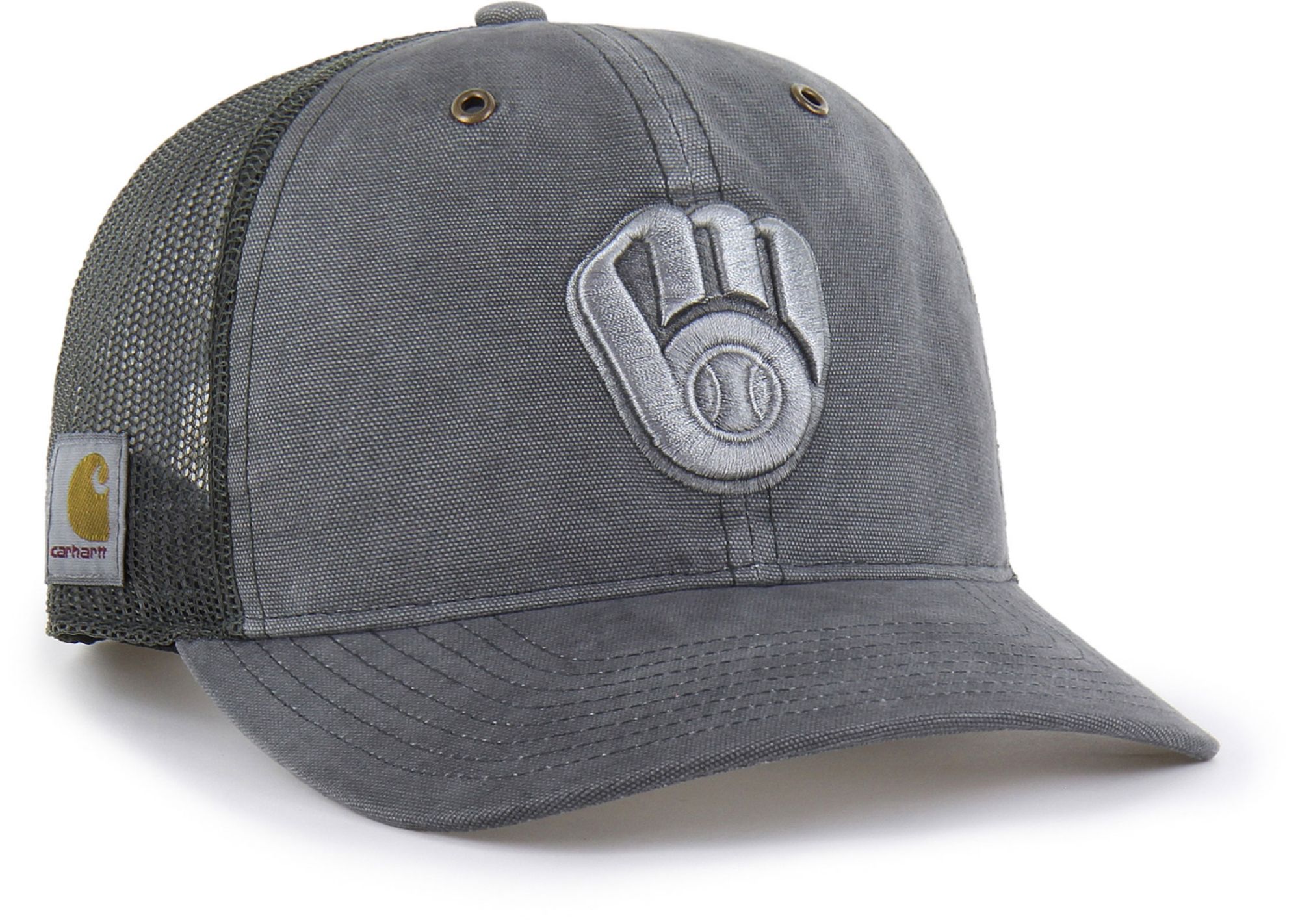 Carhartt x '47 Adult Milwaukee Brewers Charcoal Garment Dyed Trucker Adjustable Hat