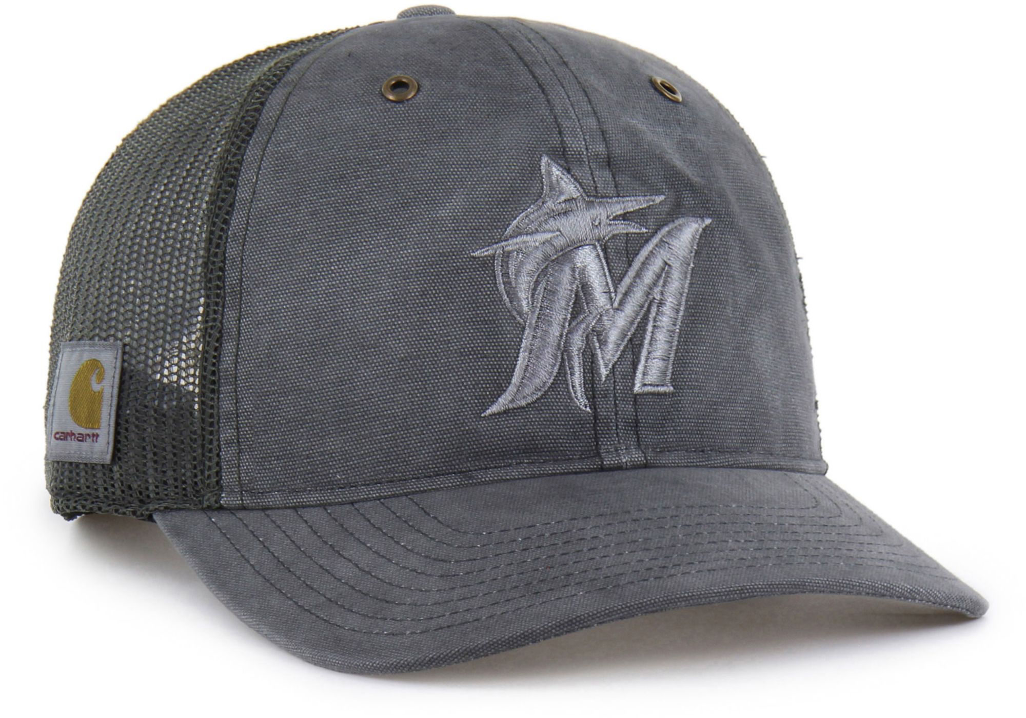 Carhartt x '47 Adult Miami Marlins Charcoal Garment Dyed Trucker Adjustable Hat