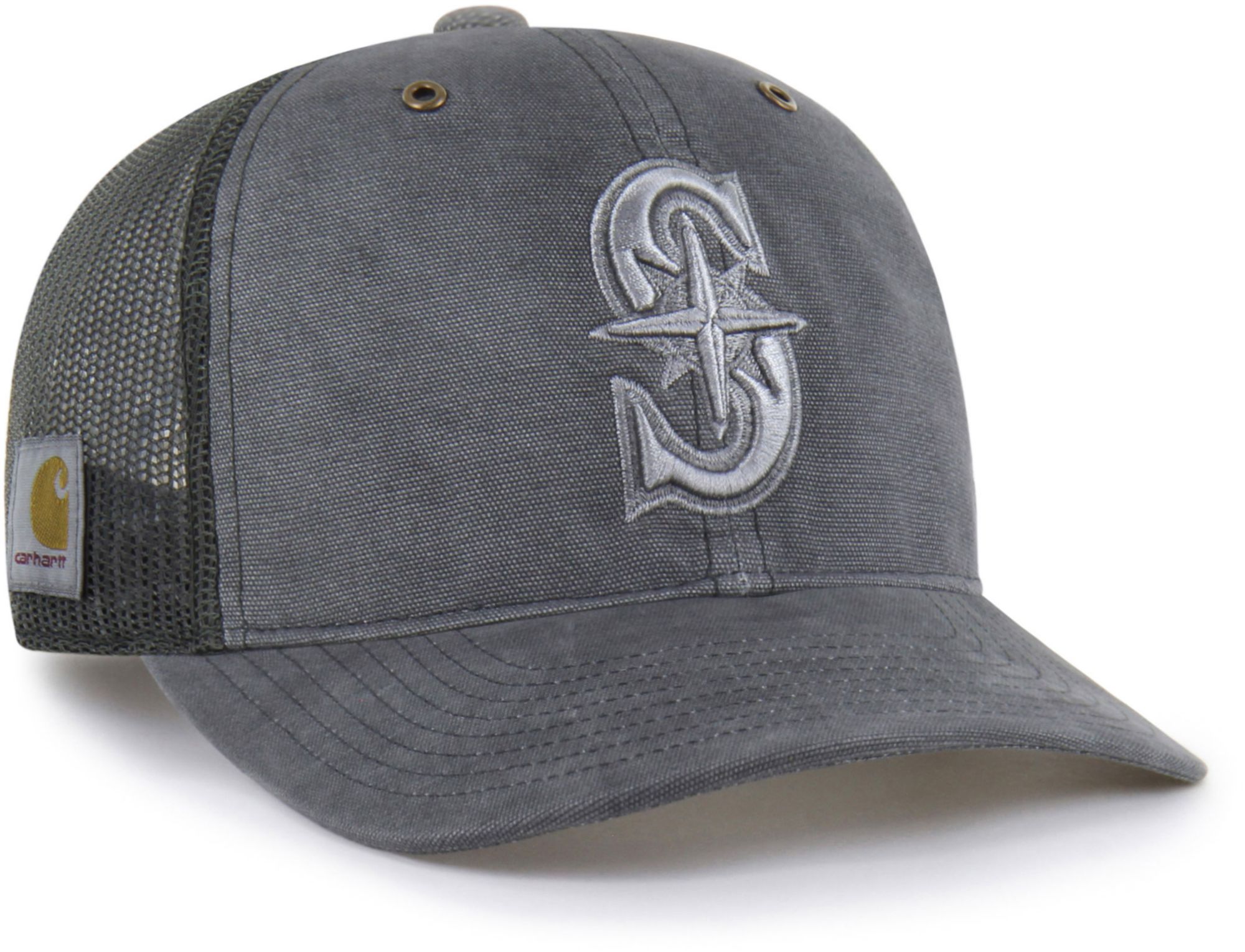 Carhartt x '47 Adult Seattle Mariners Charcoal Garment Dyed Trucker Adjustable Hat