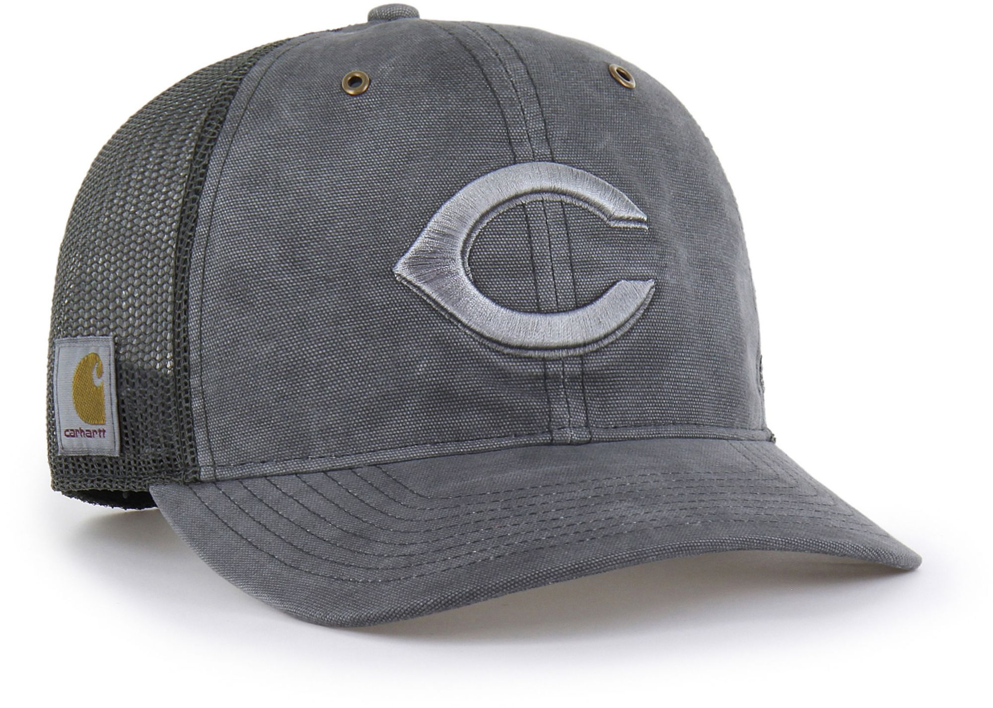 Carhartt x '47 Adult Cincinnati Reds Charcoal Garment Dyed Trucker Adjustable Hat